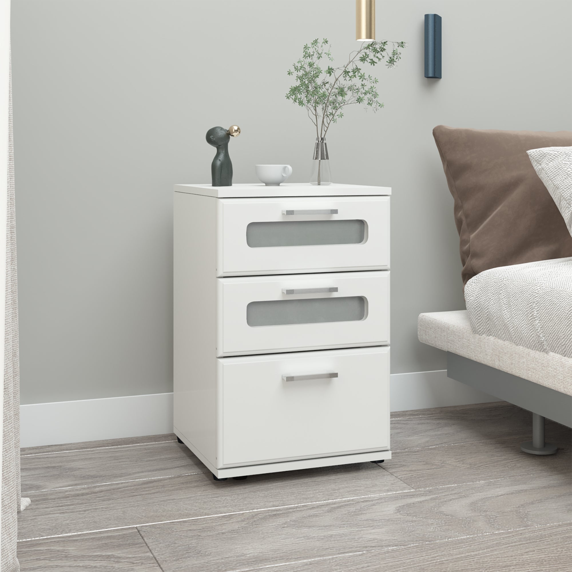 ECD Germany Möbel Table de nuit blanche 3 tiroirs 40x60x38 cm