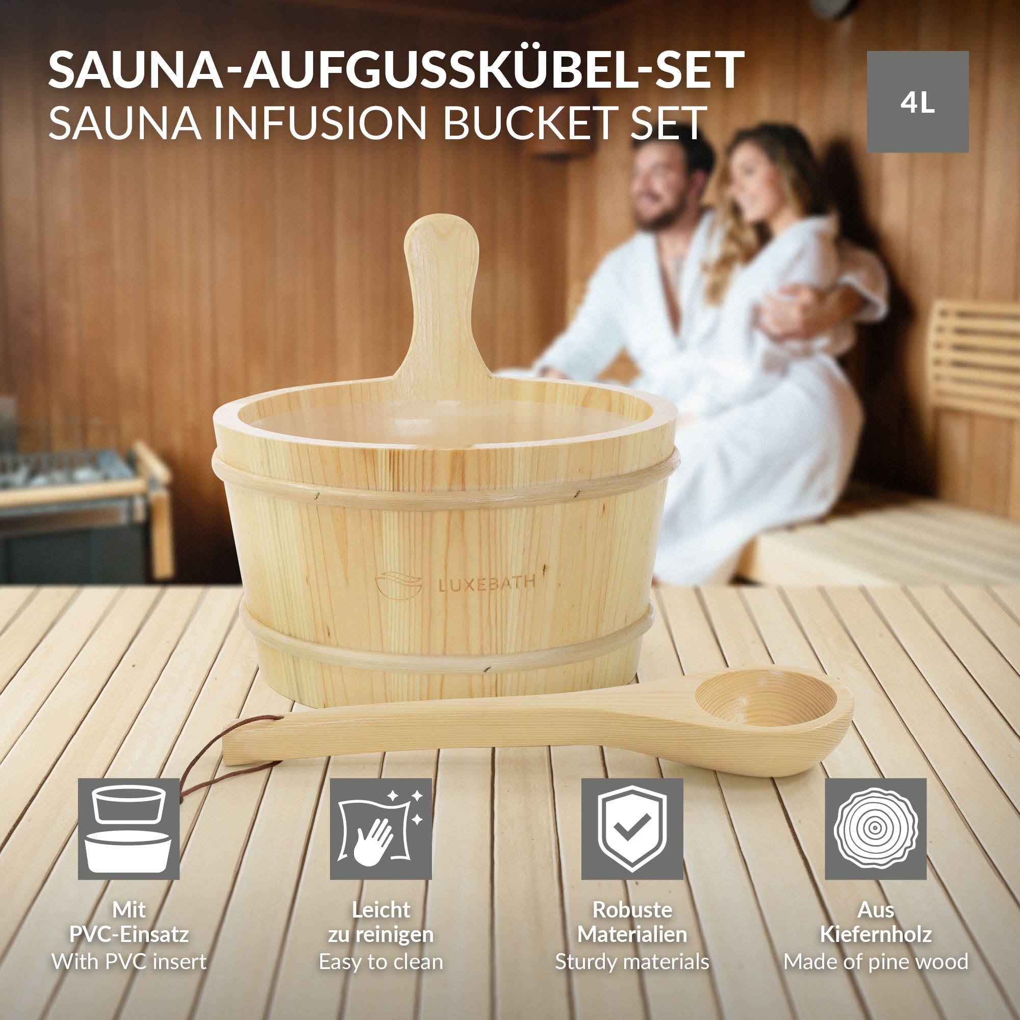 LuxeBath Sauna Seau sauna bois pin 4 L lot 2 pièces