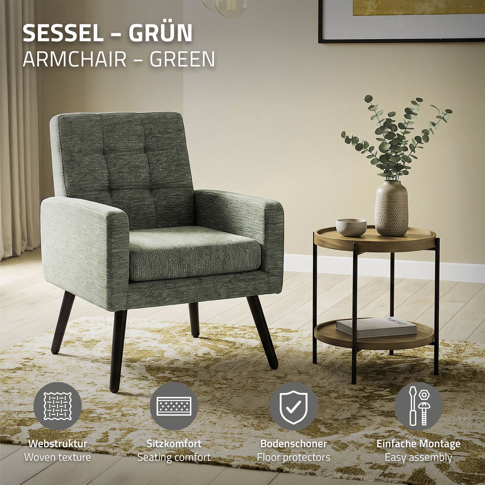 ML-Design fauteuil vert 66,5x80x63,5 cm tissu relax