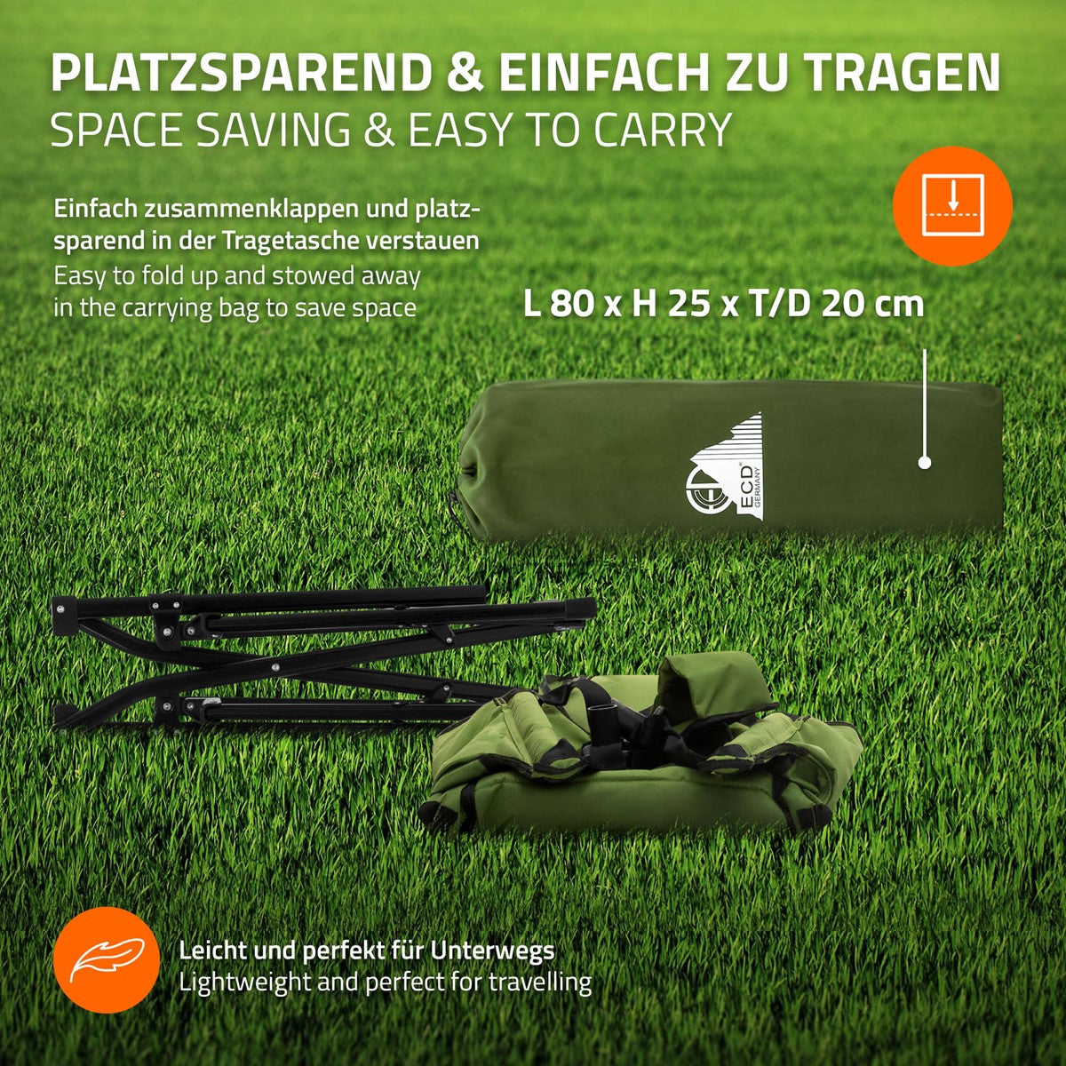 ECD Germany Sport Fauteuil camping pliant kaki acier porte-gobelet