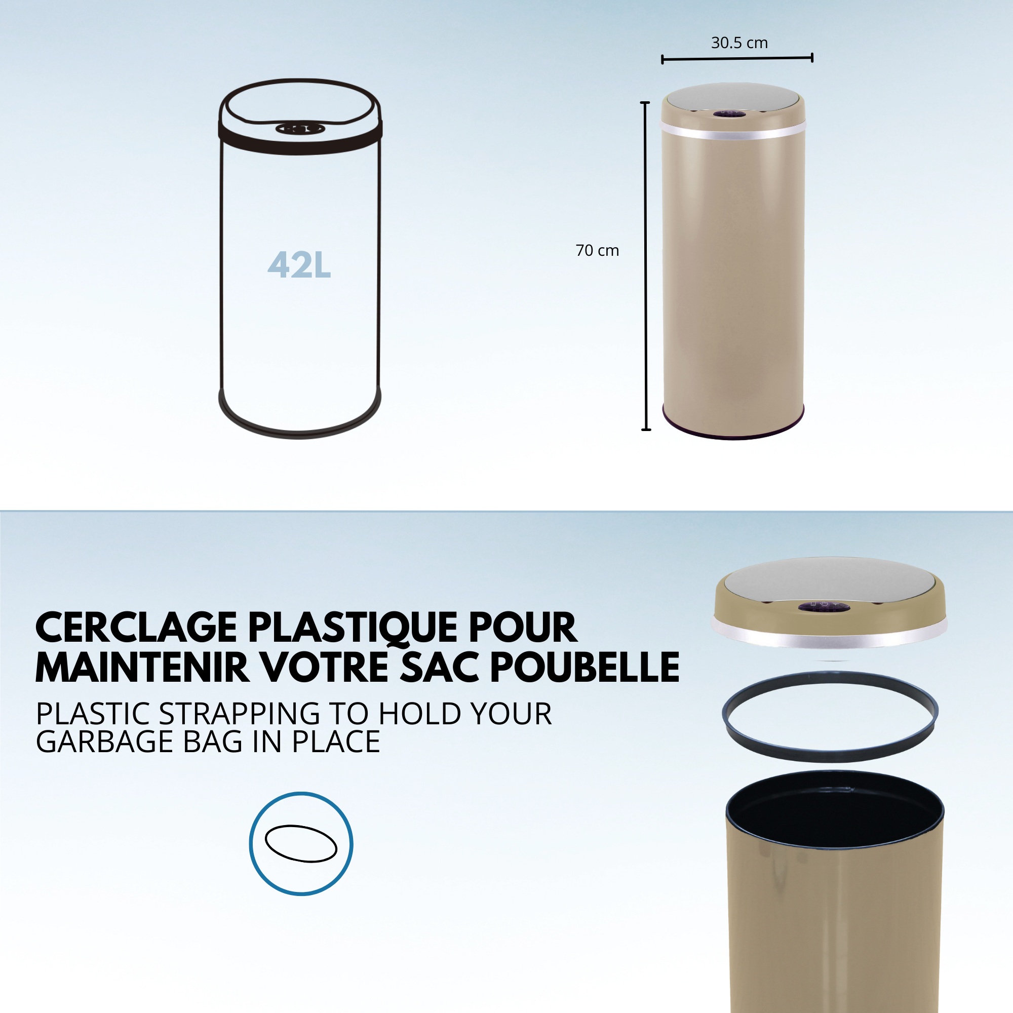 Red Deco SOHO 42L poubelle automatique taupe mat inox
