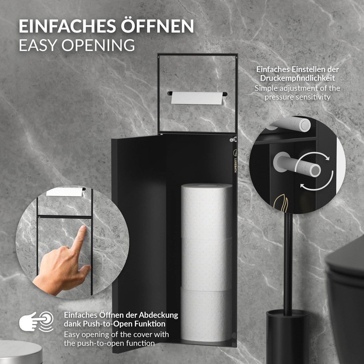 LuxeBath Niche murale WC inox noir mat 60x20 à carreler