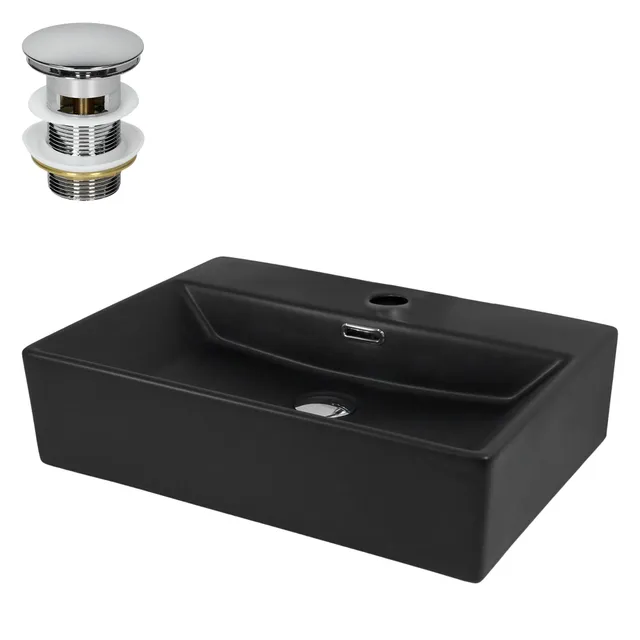 LuxeBath lavabo céramique noir 51,5x36x13 cm bonde trop-plein