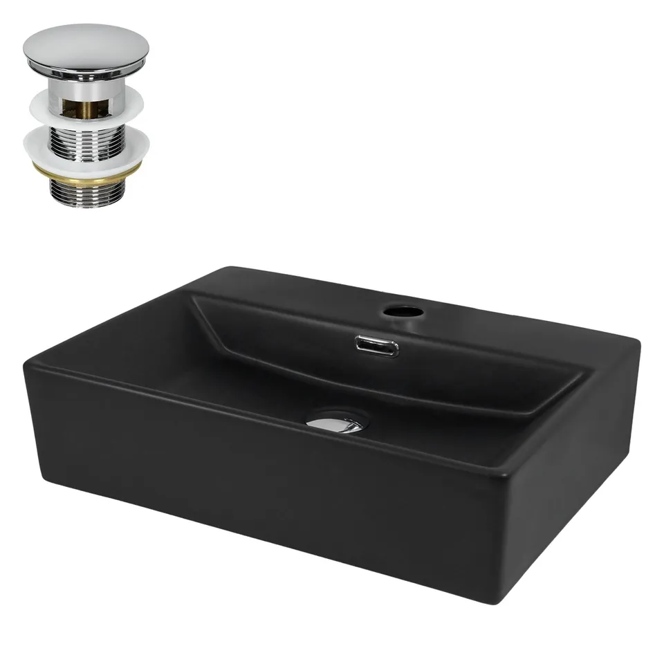 LuxeBath lavabo céramique noir 51,5x36x13 cm bonde trop-plein