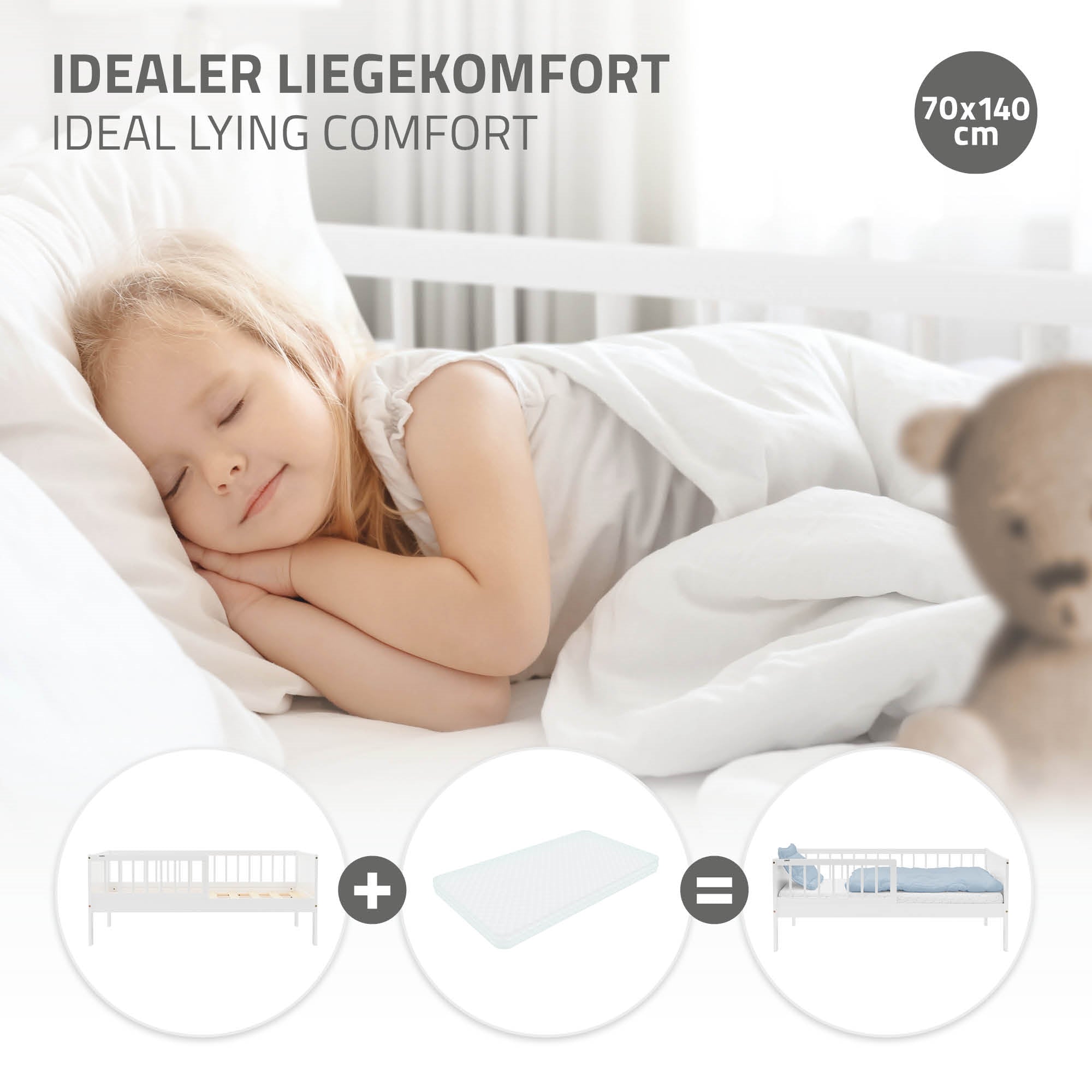ECD Germany lit enfant 70x140 blanc pin avec barrière