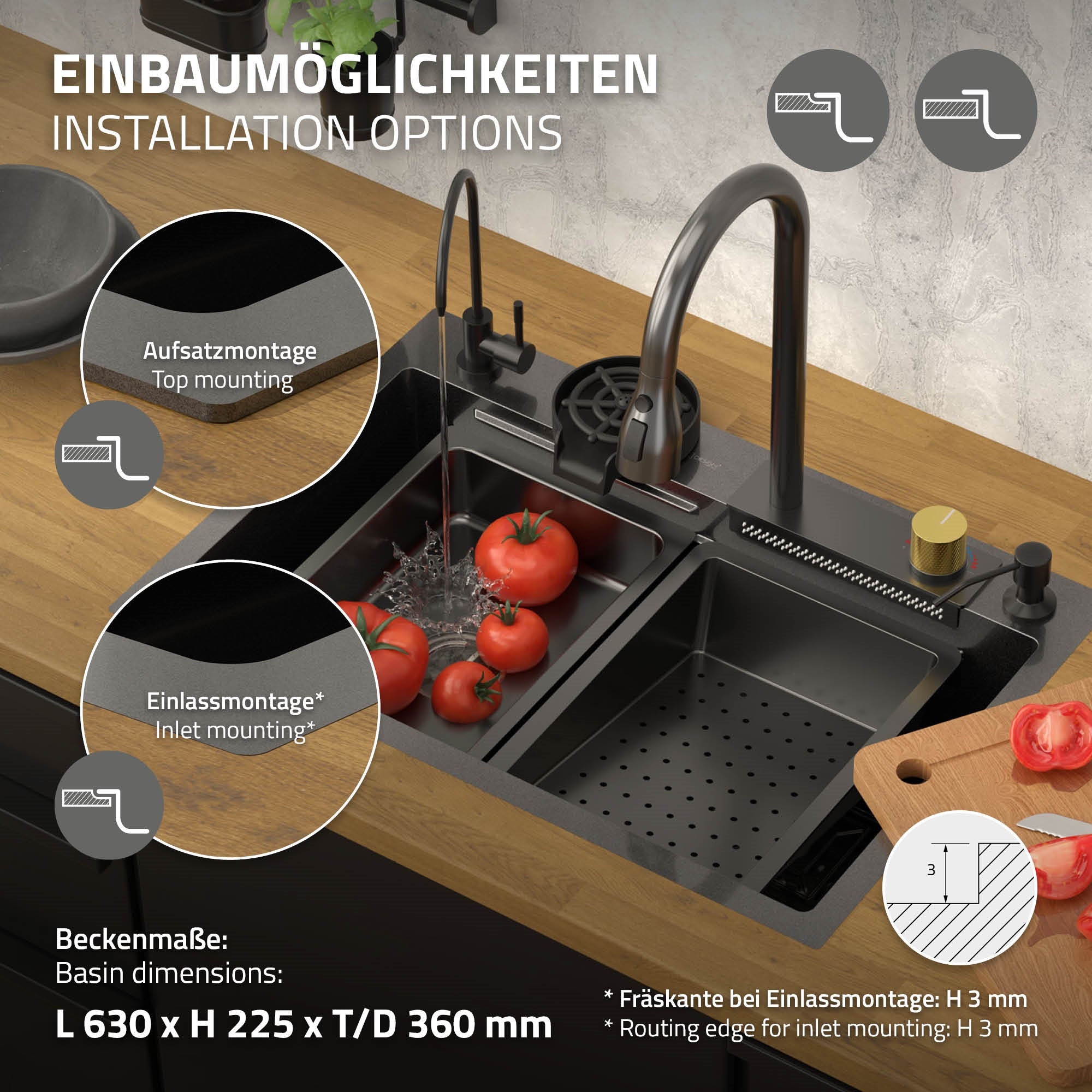 Évier ML-Design inox 68x46 robinet douchette 8 pièces