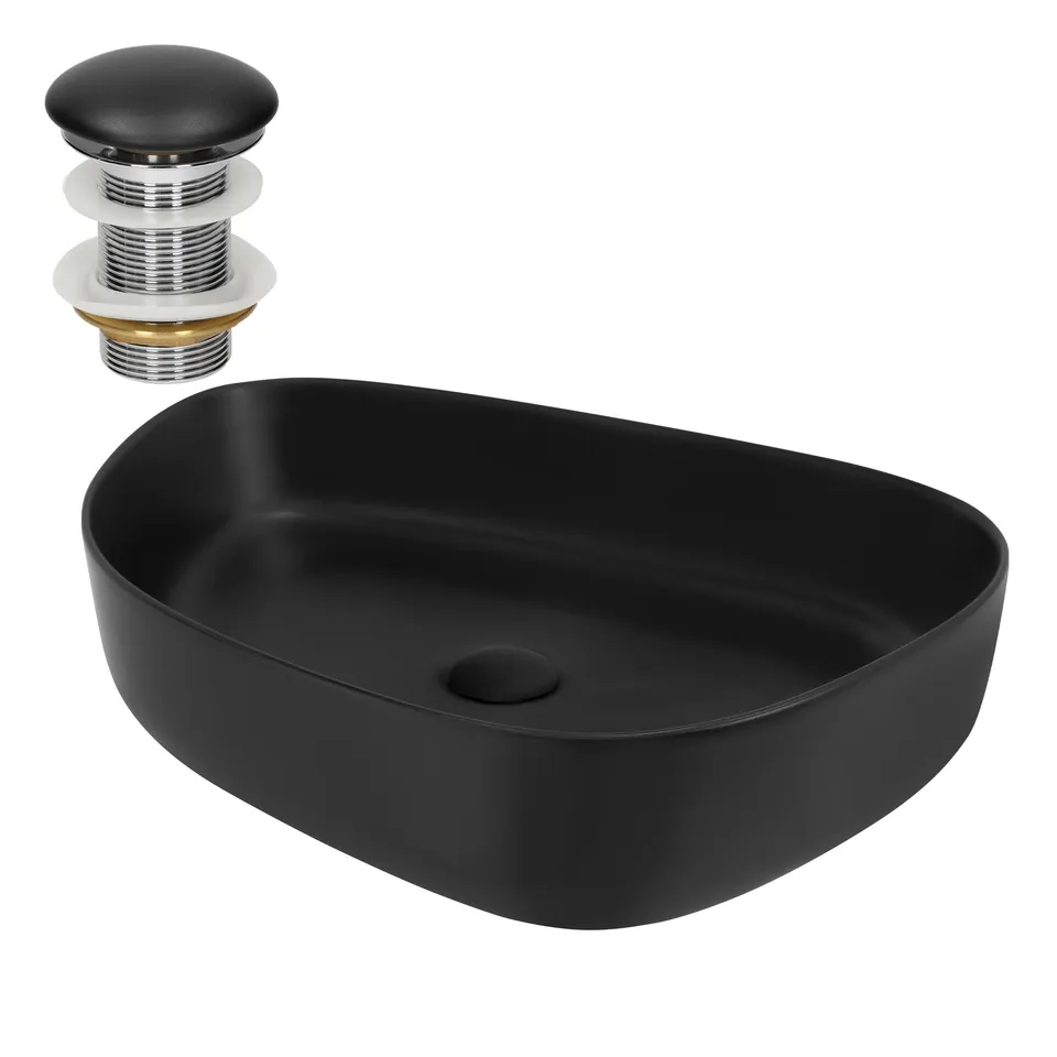 ECD Germany Sanitär vasque à poser noire 55 cm sans trop-plein
