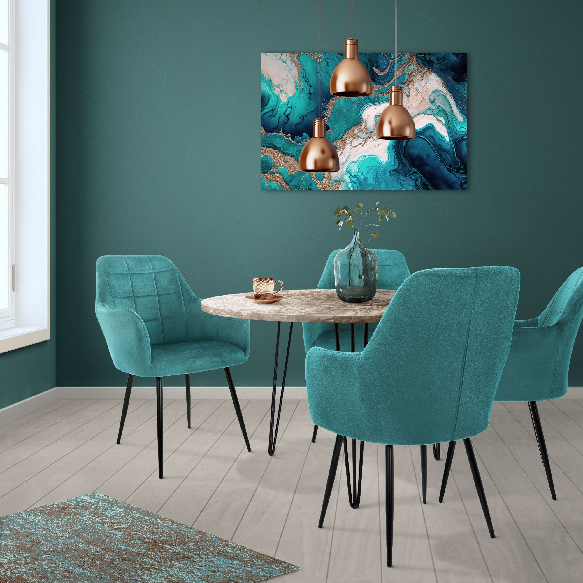 ECD Germany Möbel Lot 6 Chaises Velours Pétrole