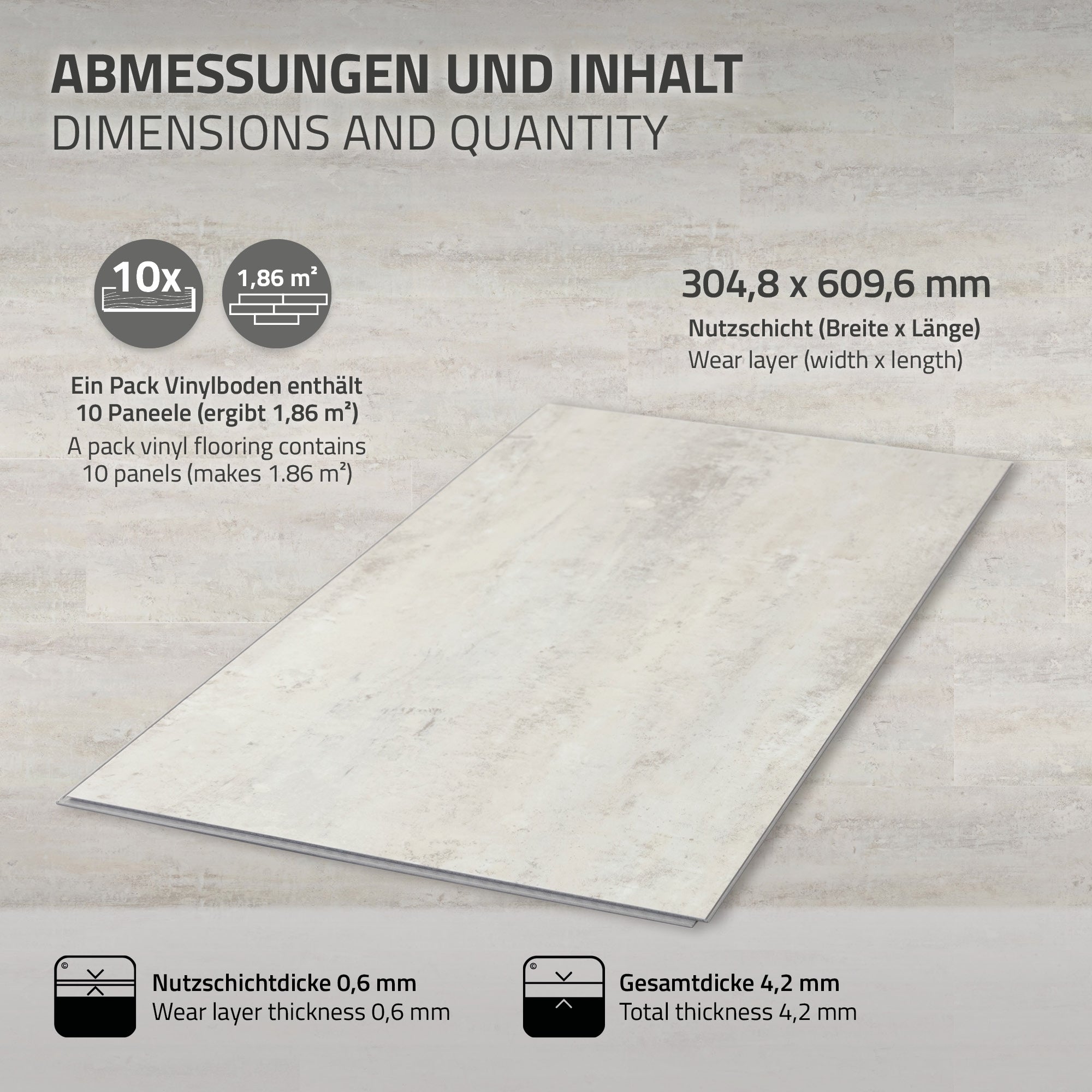 ECD Germany Sol Vinyle Clic Gris Ciment Clair 1,86 m² 10 Lames