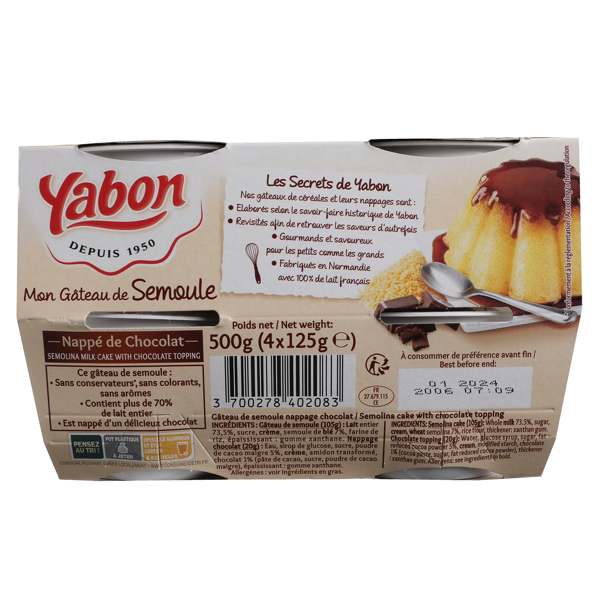 Yabon gâteau de semoule nappage chocolat dessert