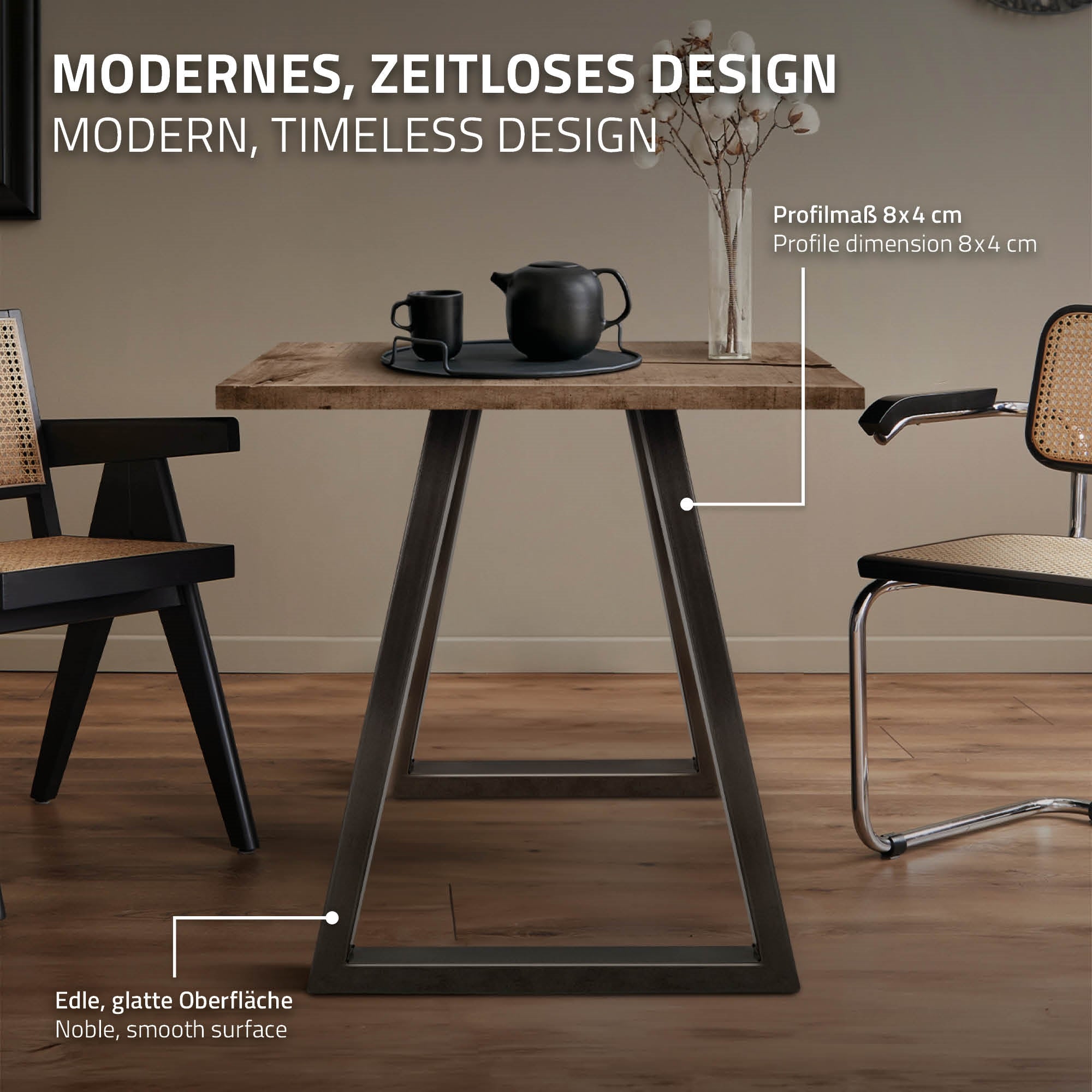 ECD Germany Möbel pieds table trapèze 60x72cm acier lot 2