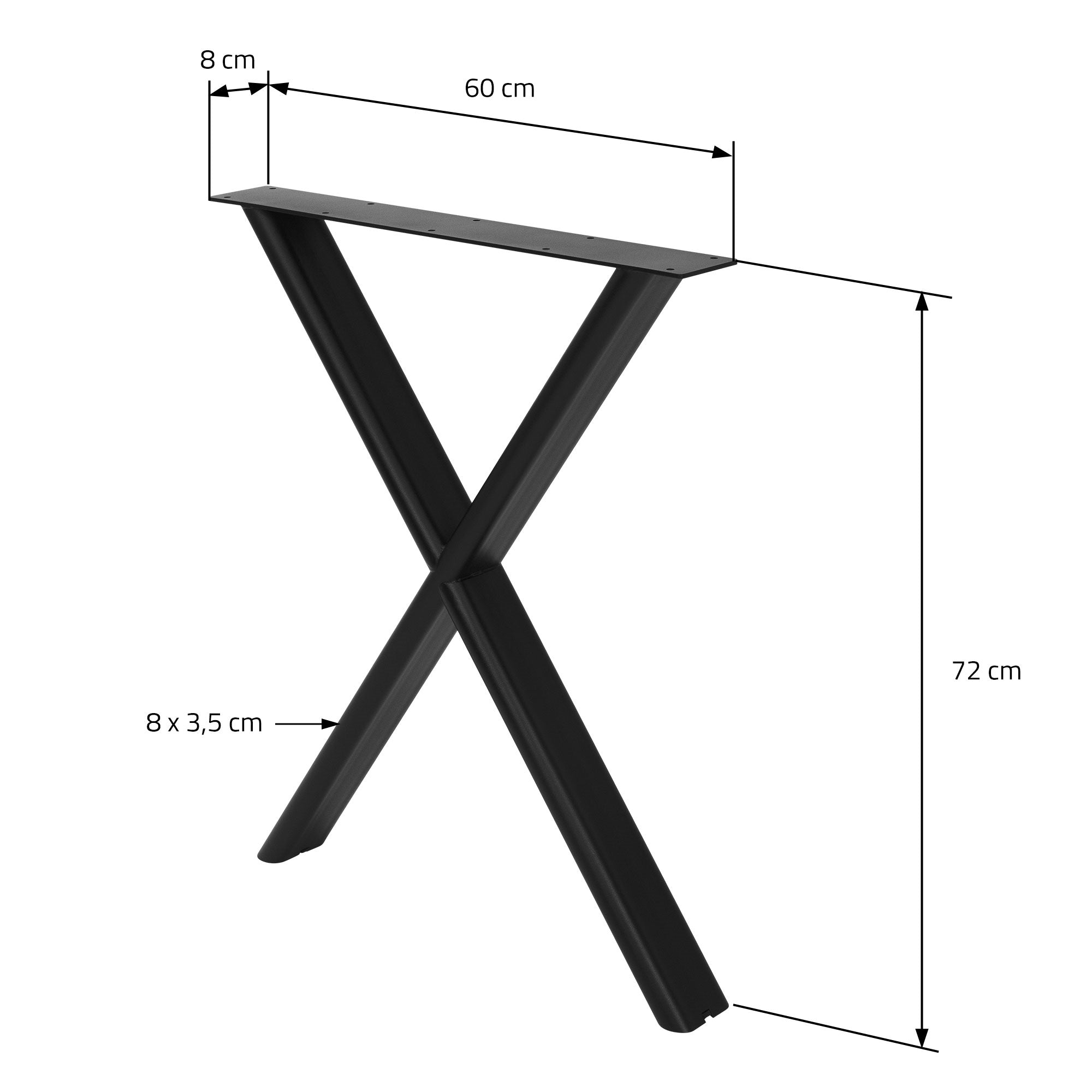 ML-Design X-Form pieds de table 60x72 cm noirs acier
