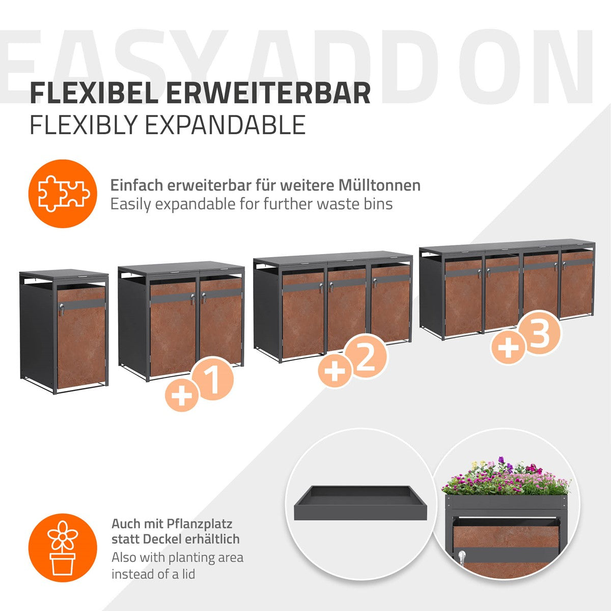 ECD Germany cache-poubelles triple 240L 200x80 cm acier rouille