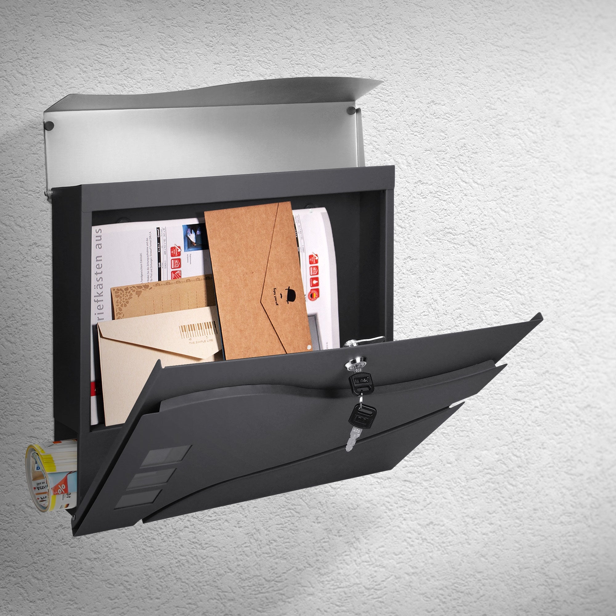 ECD Germany Bauen & Renovieren boîte aux lettres 37 cm anthracite inox