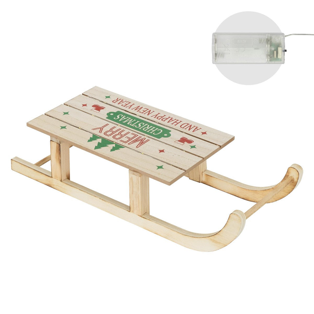 ECD Germany Haus & Wohnen Traîneau Noël LED Bois 42 cm Marron