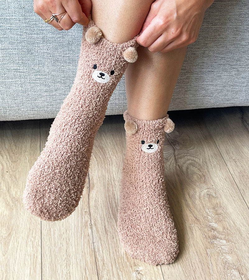 L'avant gardiste Lifestyle & Fun chaussettes Ourson moumoute beige