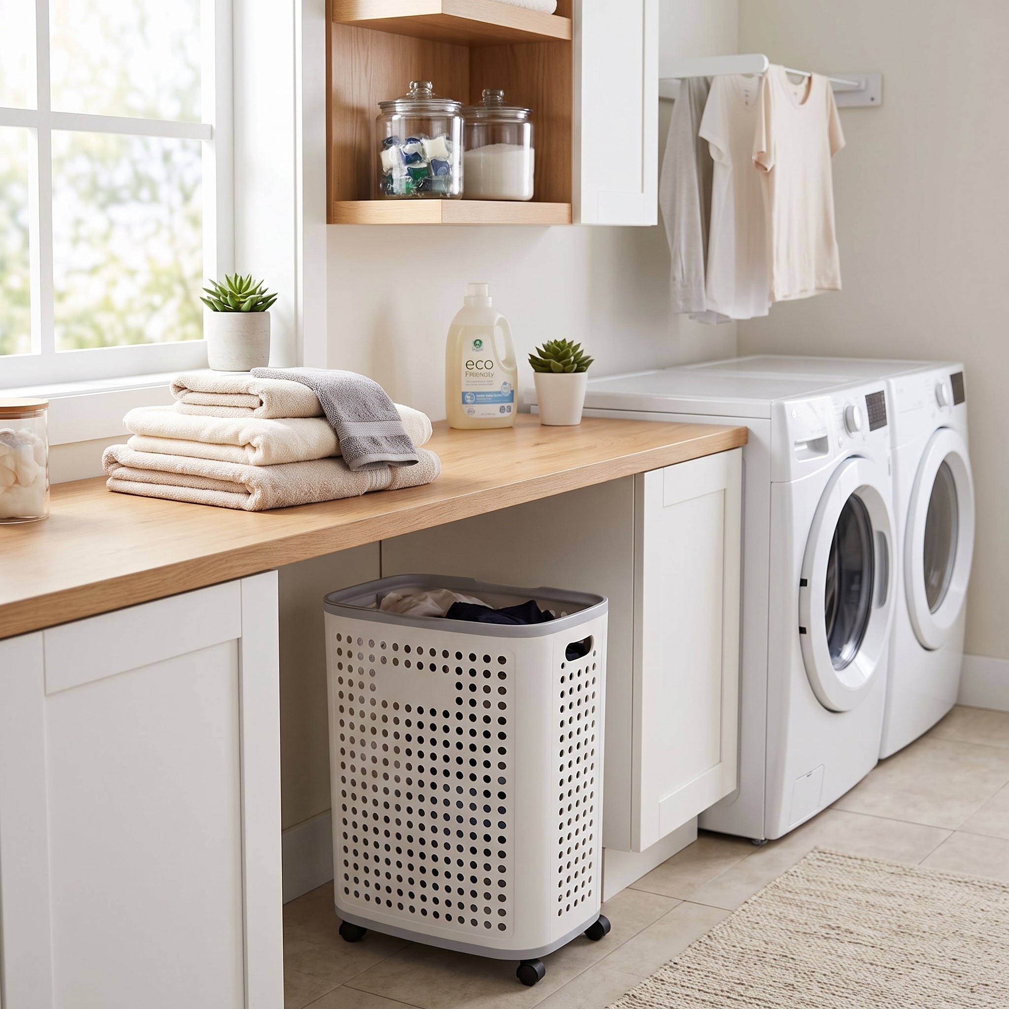 Red Deco Lars panier à linge 60L plastique couvercle roulettes