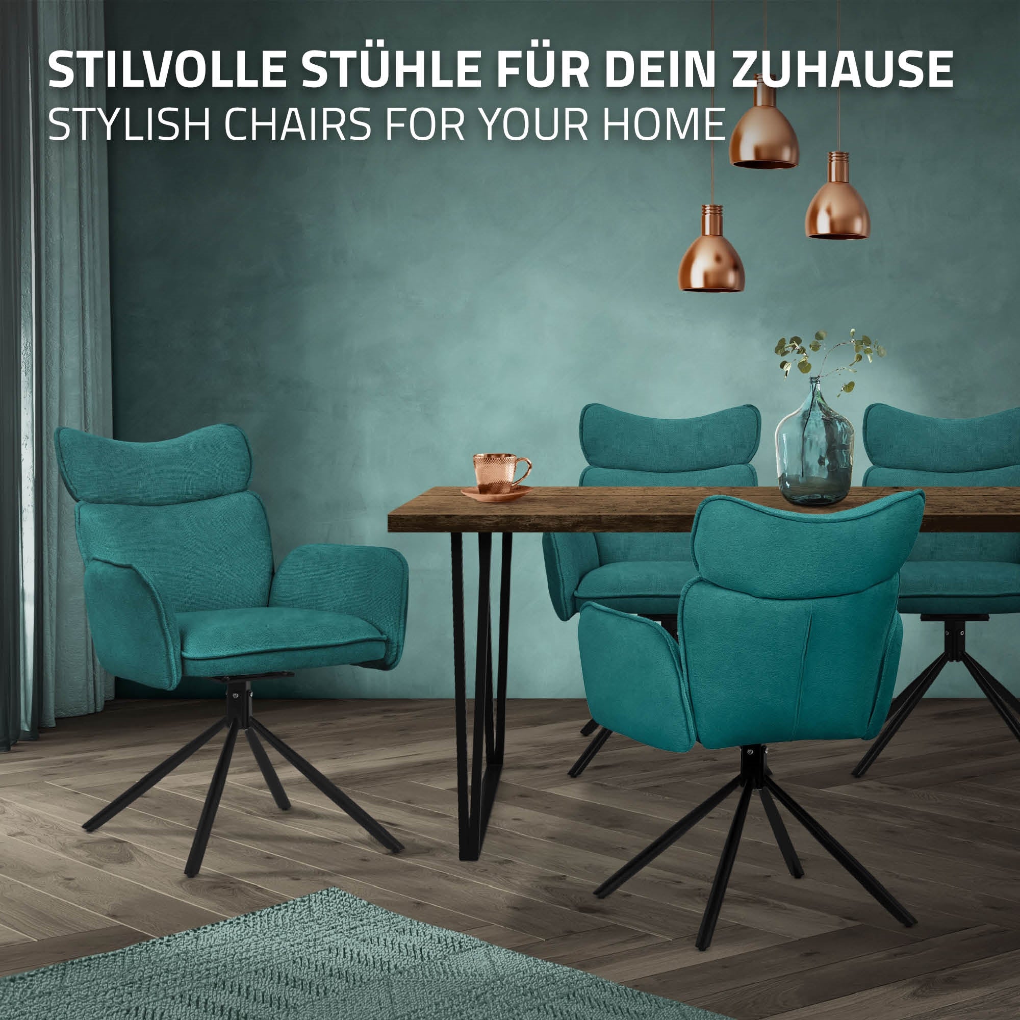 ECD Germany ML-Design chaise salle à manger petrol lot 4