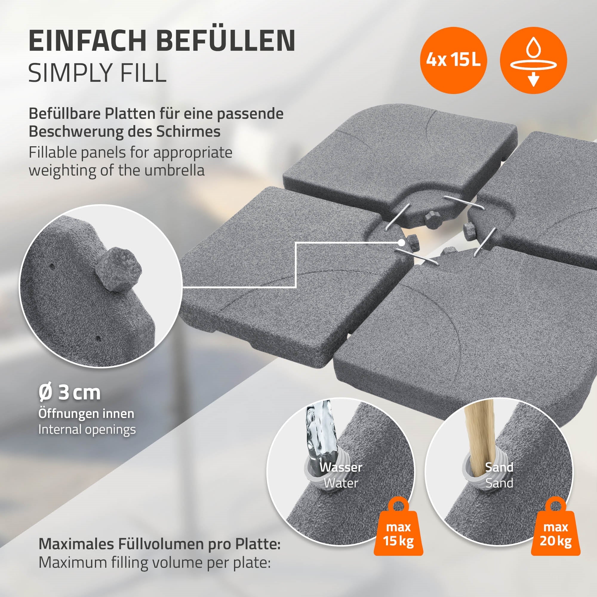 ECD Germany Garten pied parasol steinoptik 4 pièces 60 L