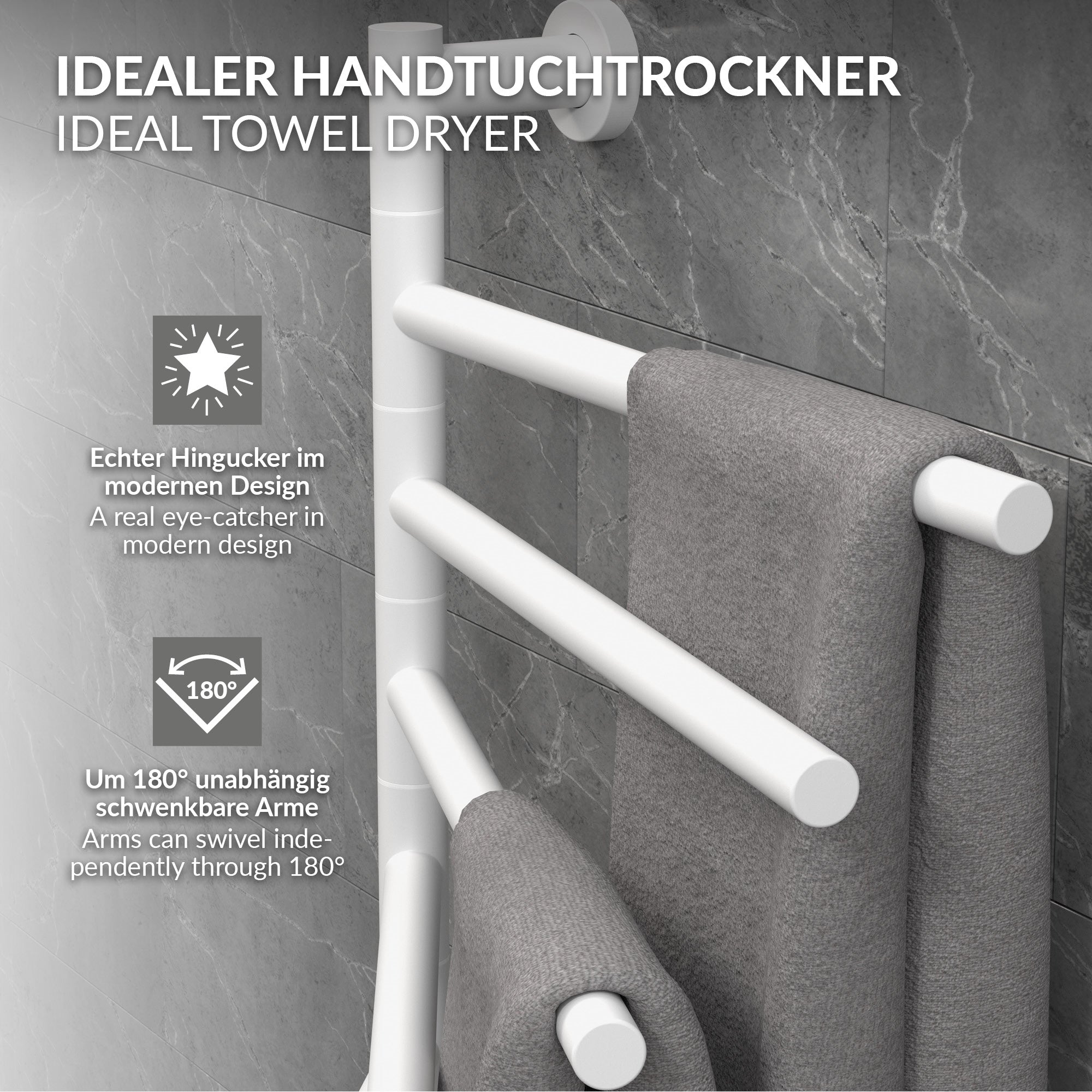 ECD Germany Heizungen sèche-serviettes 75W blanc 5 bras pivotants