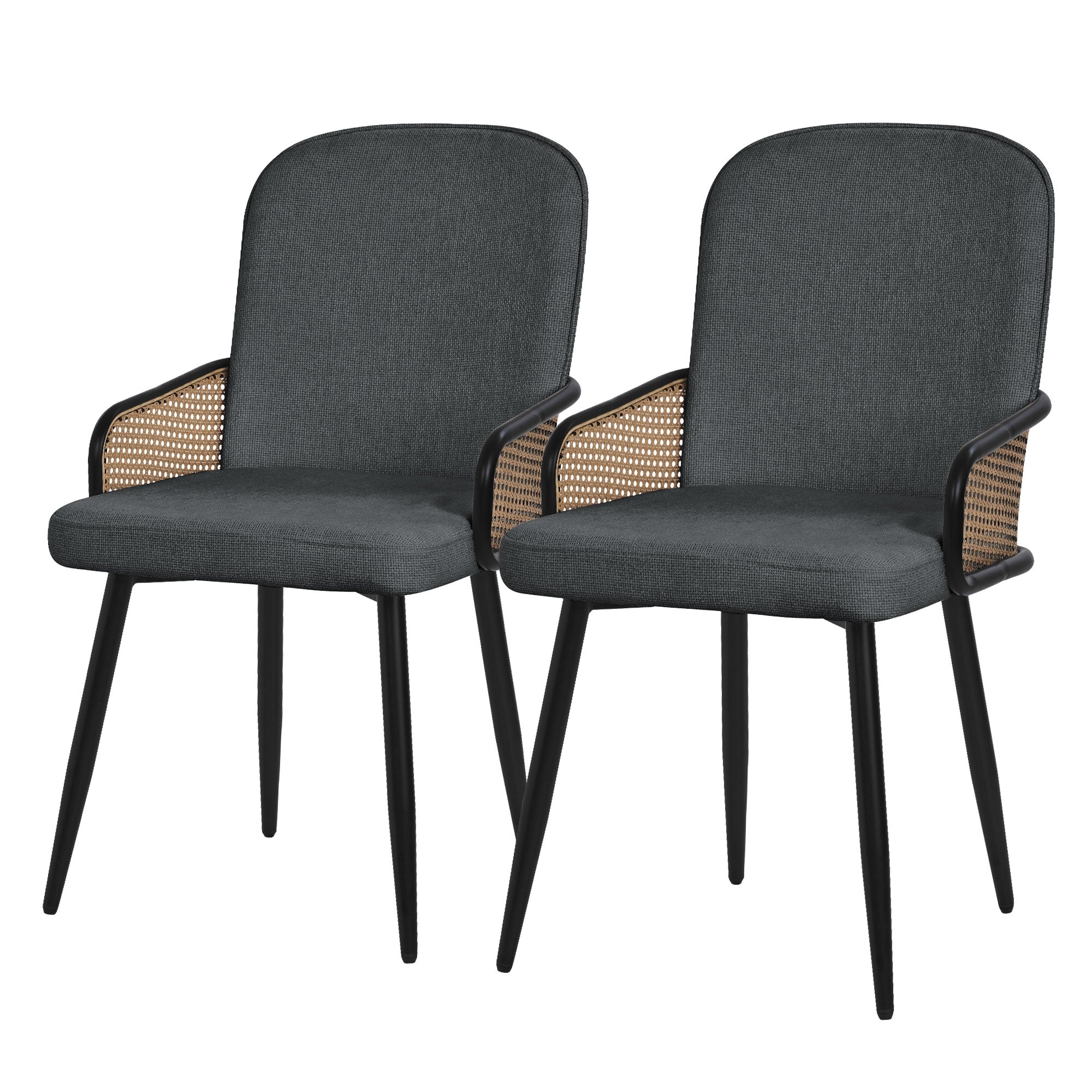 ECD Germany ML-Design lot 2 chaises tissu anthracite rotin 120 kg