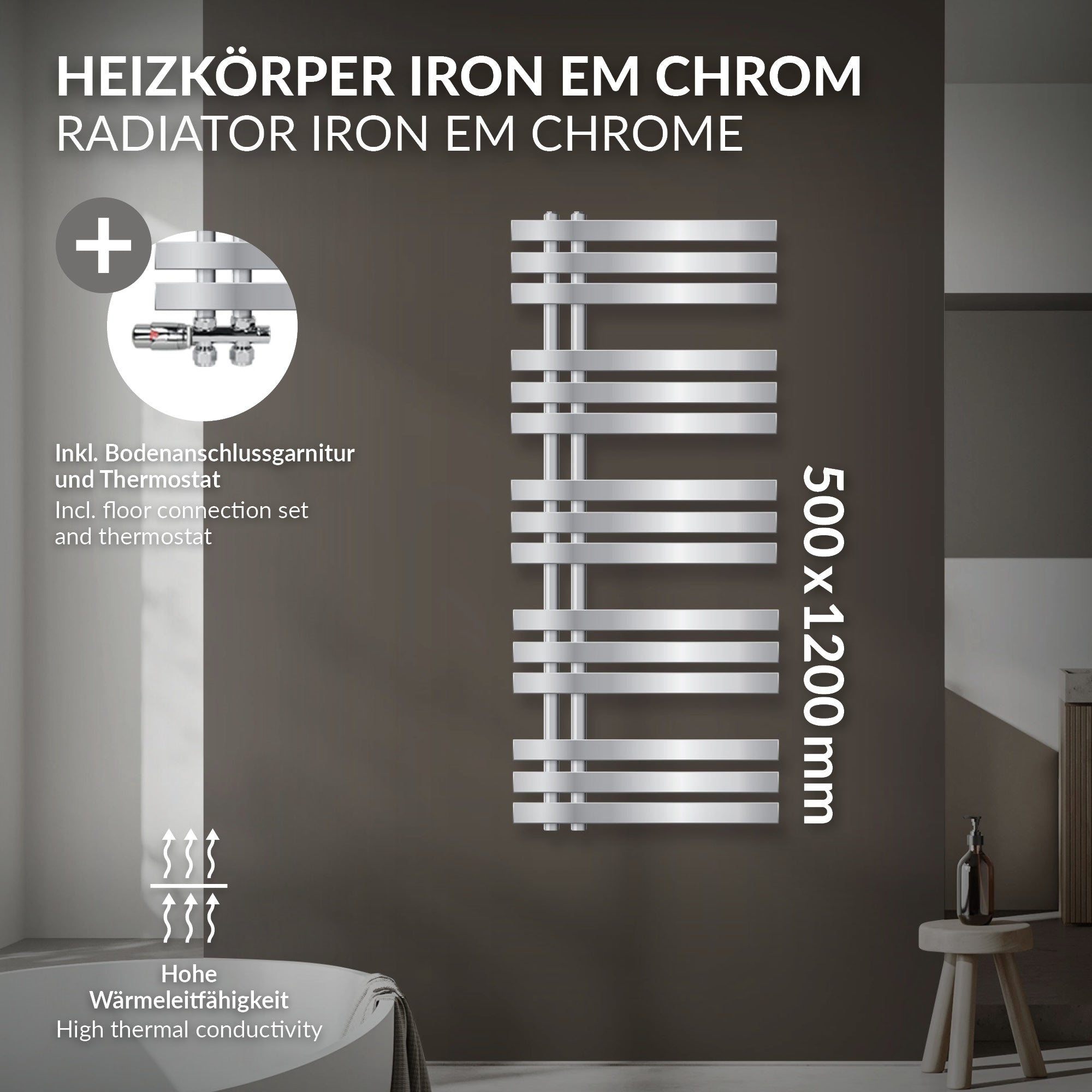 ECD Germany Heizungen sèche-serviettes 500x1200 mm chrome raccord central