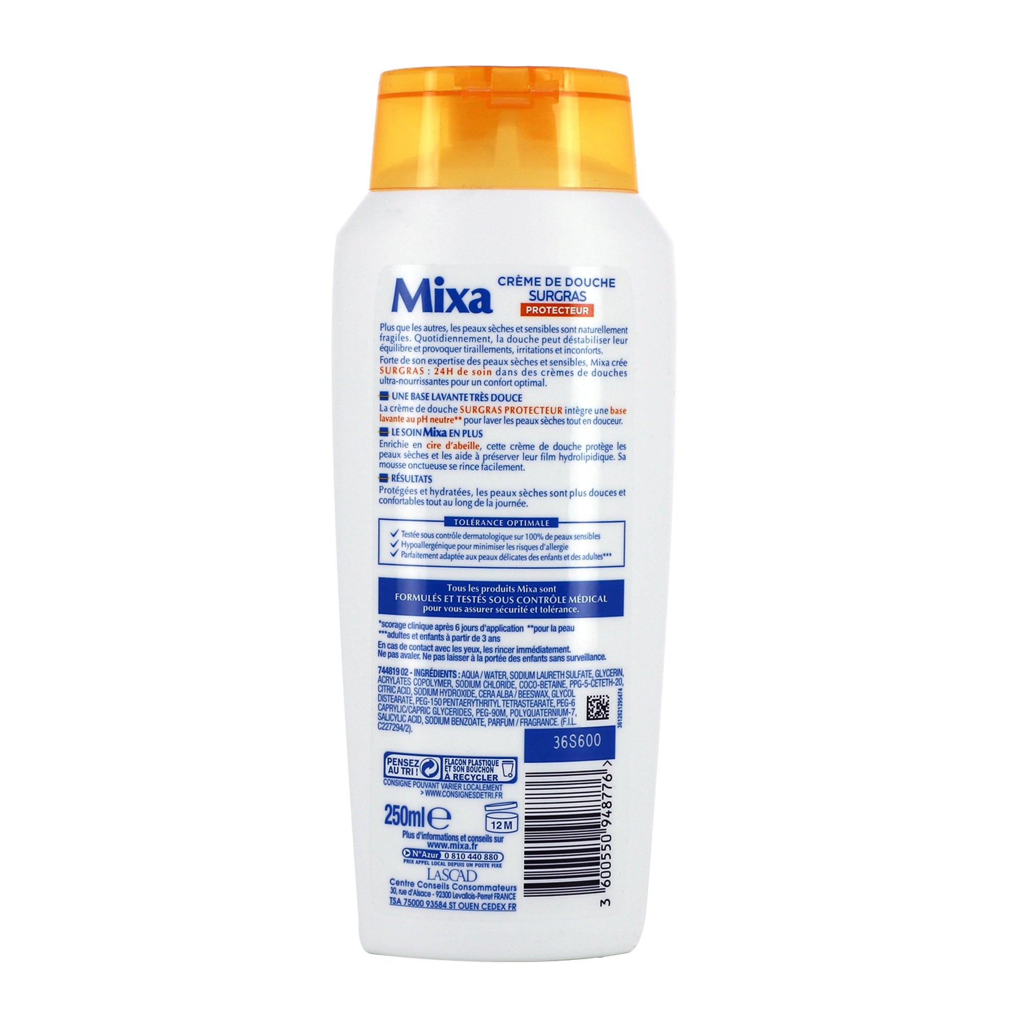 Mixa crème de douche cire d'abeille nourrissante peau douce