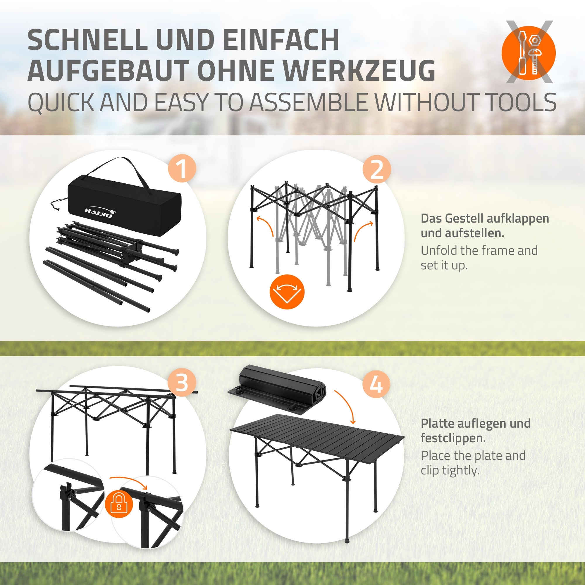 ECD Germany Hauki Table camping pliante noire 118 cm + sac