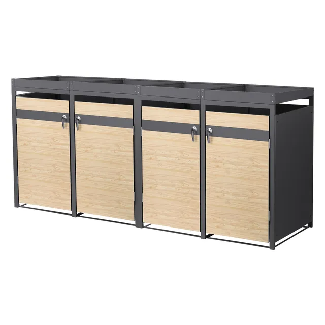 ECD Germany cache poubelle 4x240L acier toit planter 264cm