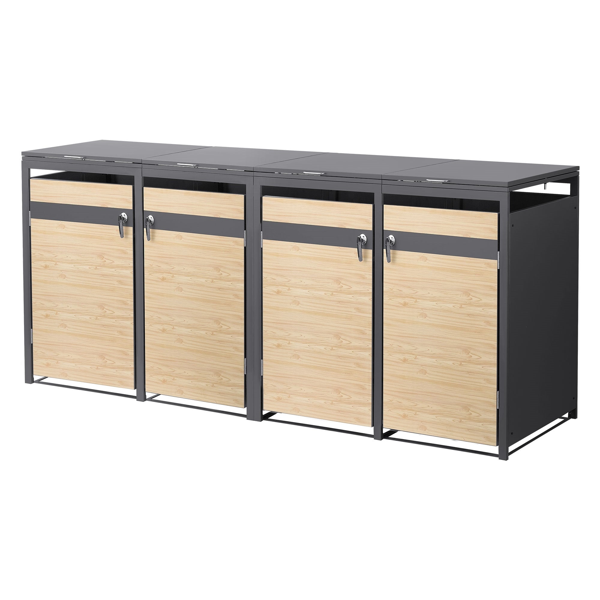 ECD Germany Garten Cache Poubelle Acier 4x240L Effet Mélèze