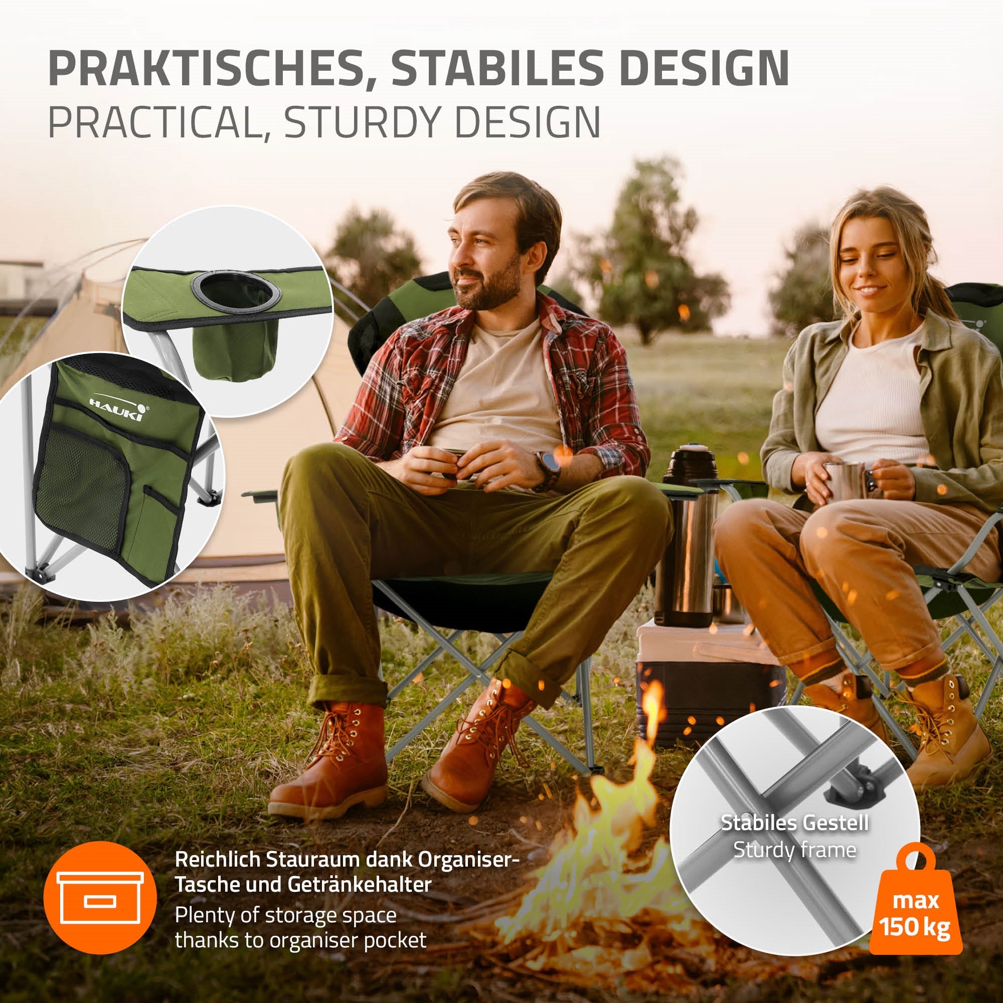 ECD Germany Sport & Freizeit set camping 3 pièces kaki marron