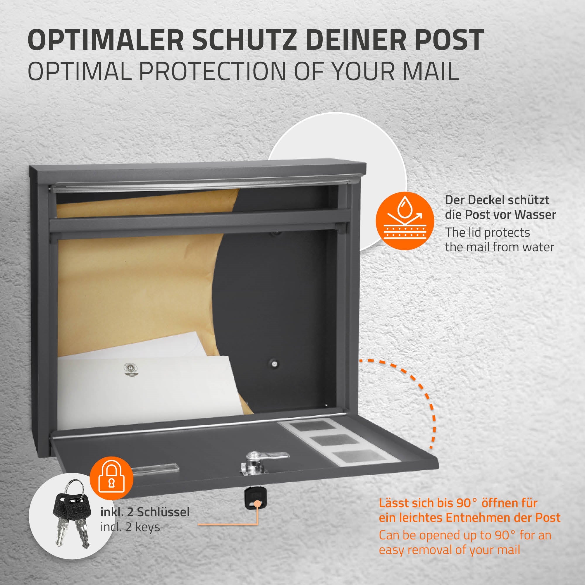 ECD Germany ML-Design boîte aux lettres anthracite 36 cm inox