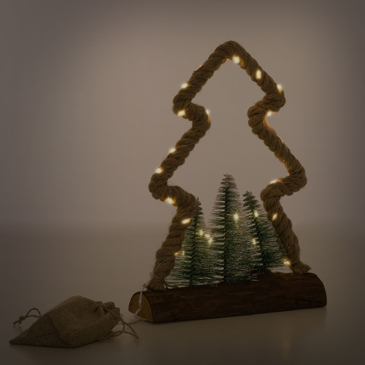ECD Germany Haus sapin Noël jute LED 30 cm blanc chaud