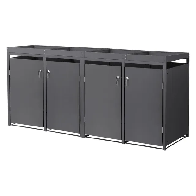 ECD Germany Garten Cache-poubelle 4x240L anthracite acier toit végétal