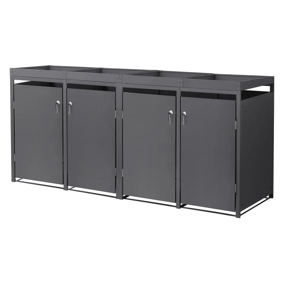 ECD Germany Garten Cache-poubelle 4x240L anthracite acier toit végétal