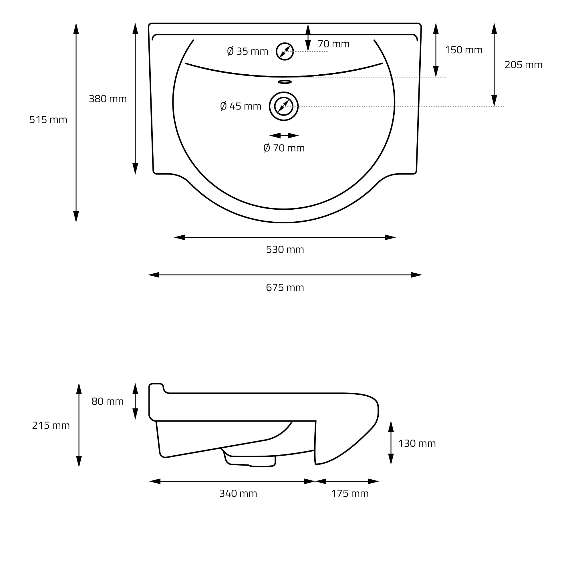 ECD Germany Sanitär lavabo noir 67,5x51,5 cm céramique