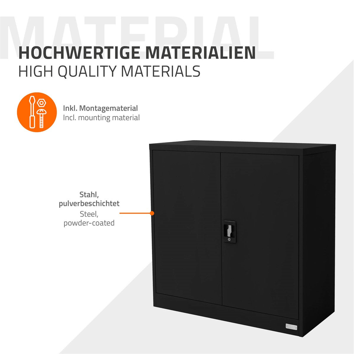ECD Germany ML-Design armoire bureau acier noir 90x40x90 2 portes