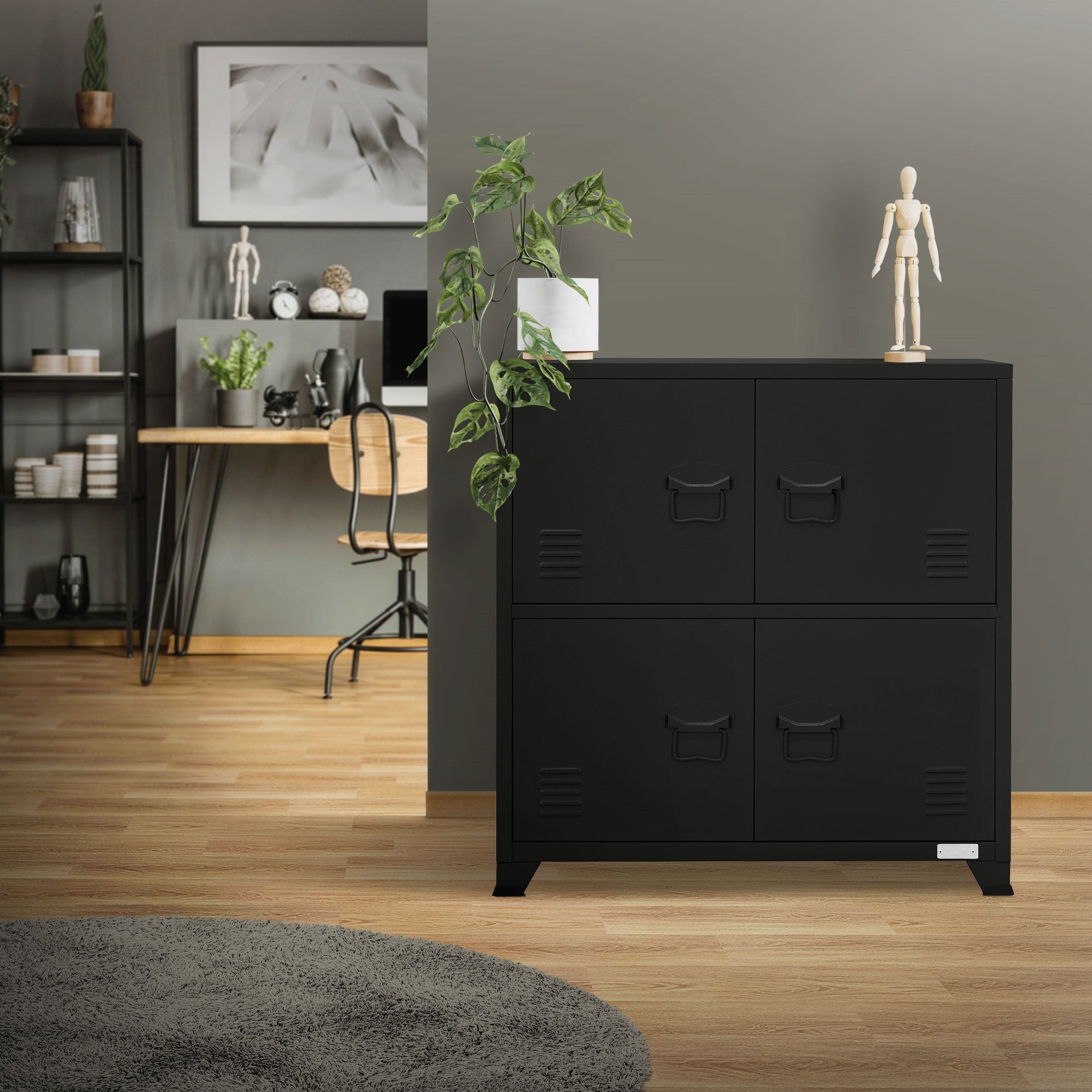 ECD Germany Werkstatt Armoire bureau acier noir 75x40x80,5 cm