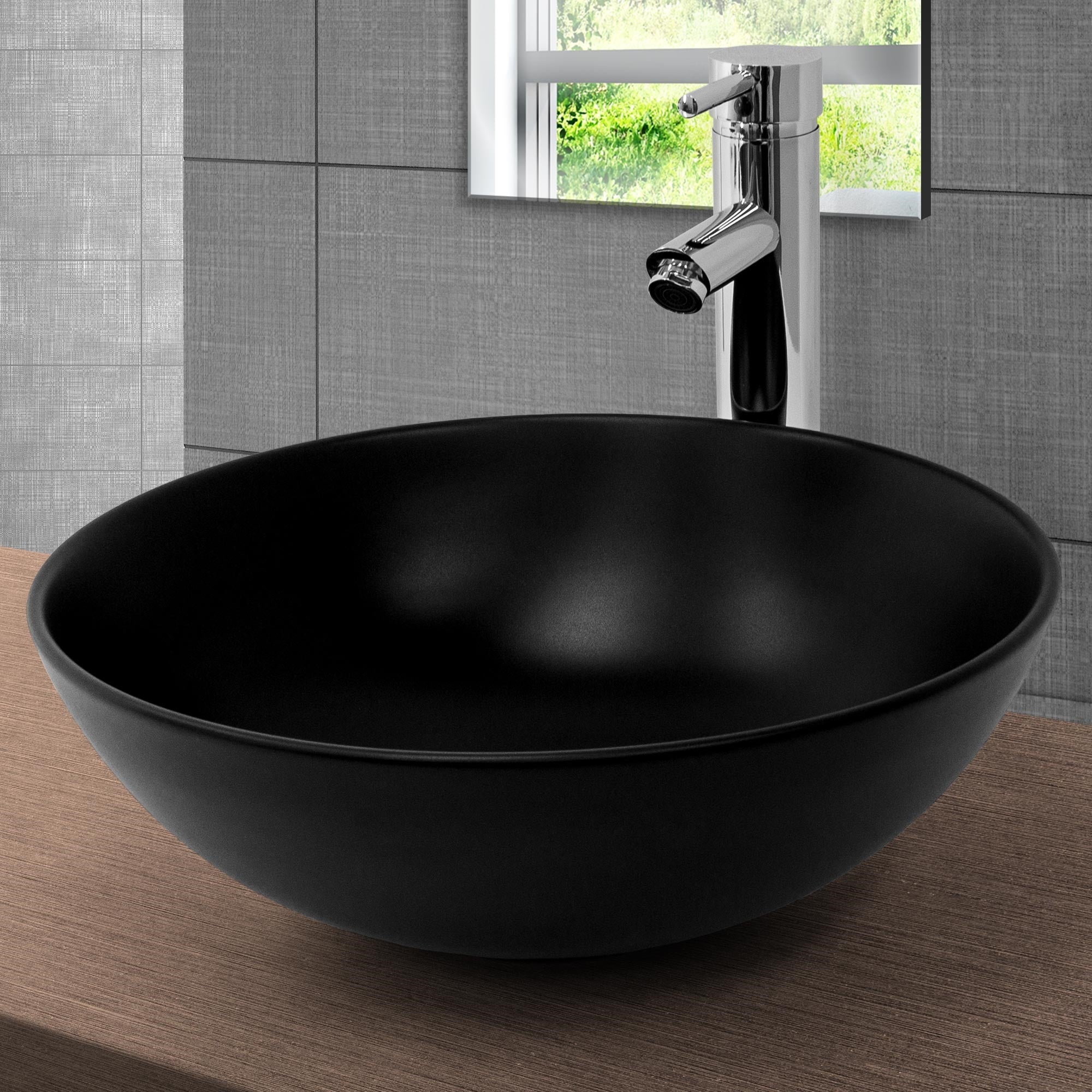 ML-Design vasque à poser Ø40 cm noire céramique avec bonde argent