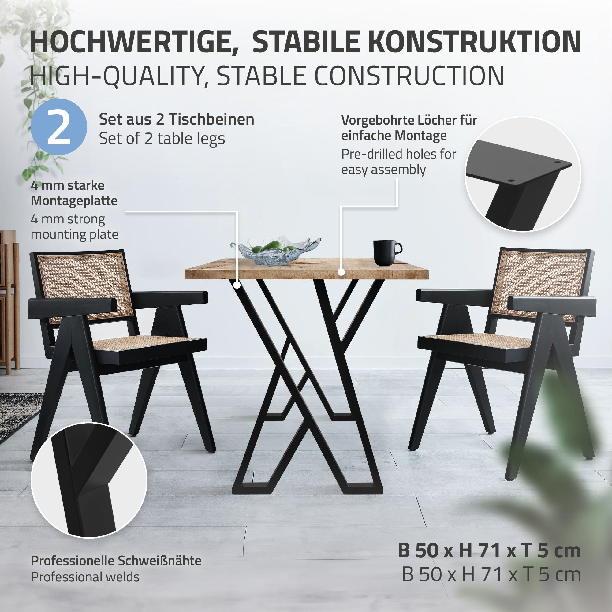 ECD Germany Möbel lot 2 pieds table X 50x71 cm noir