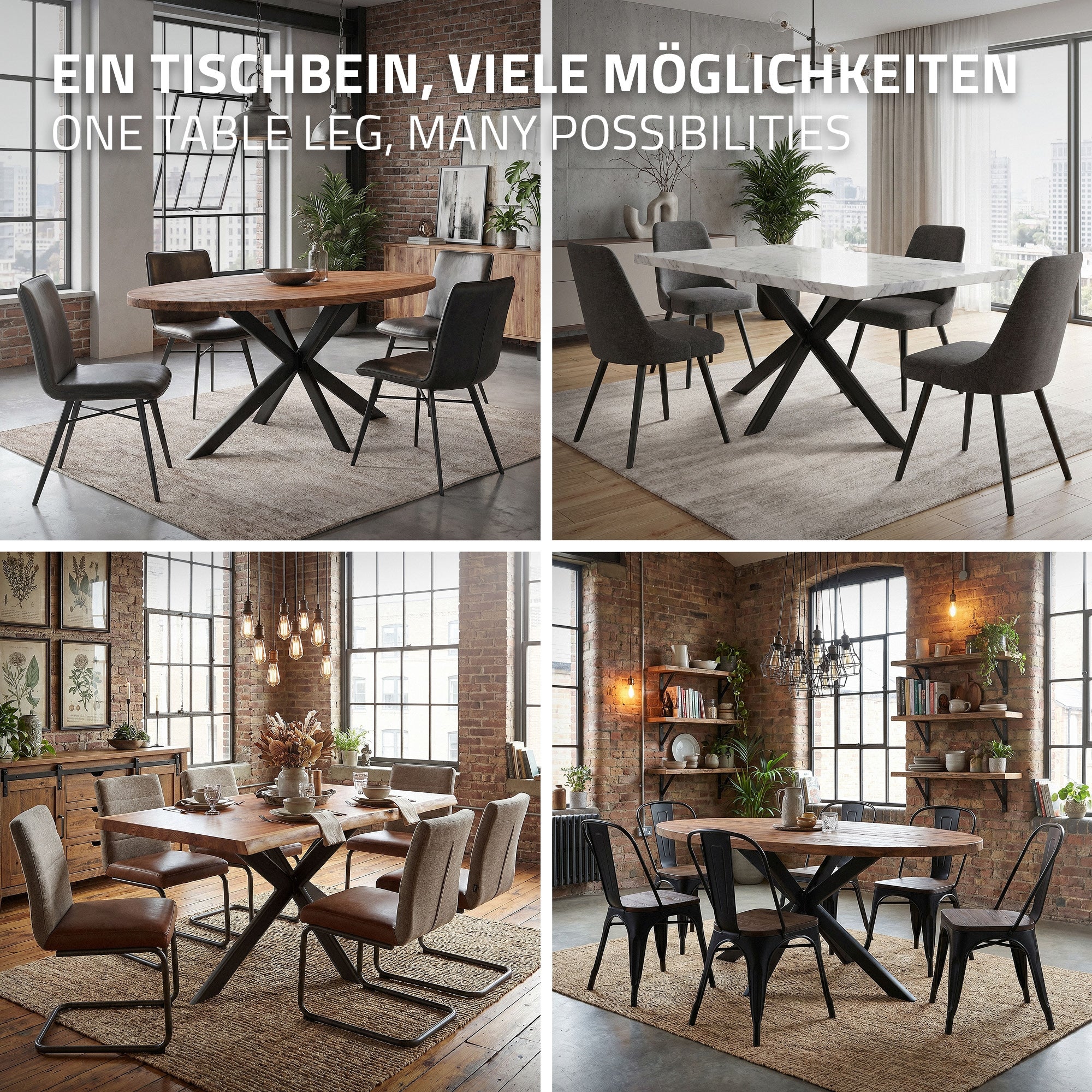 ECD Germany Möbel pieds table Spider noir plat 120x78x71,5 acier