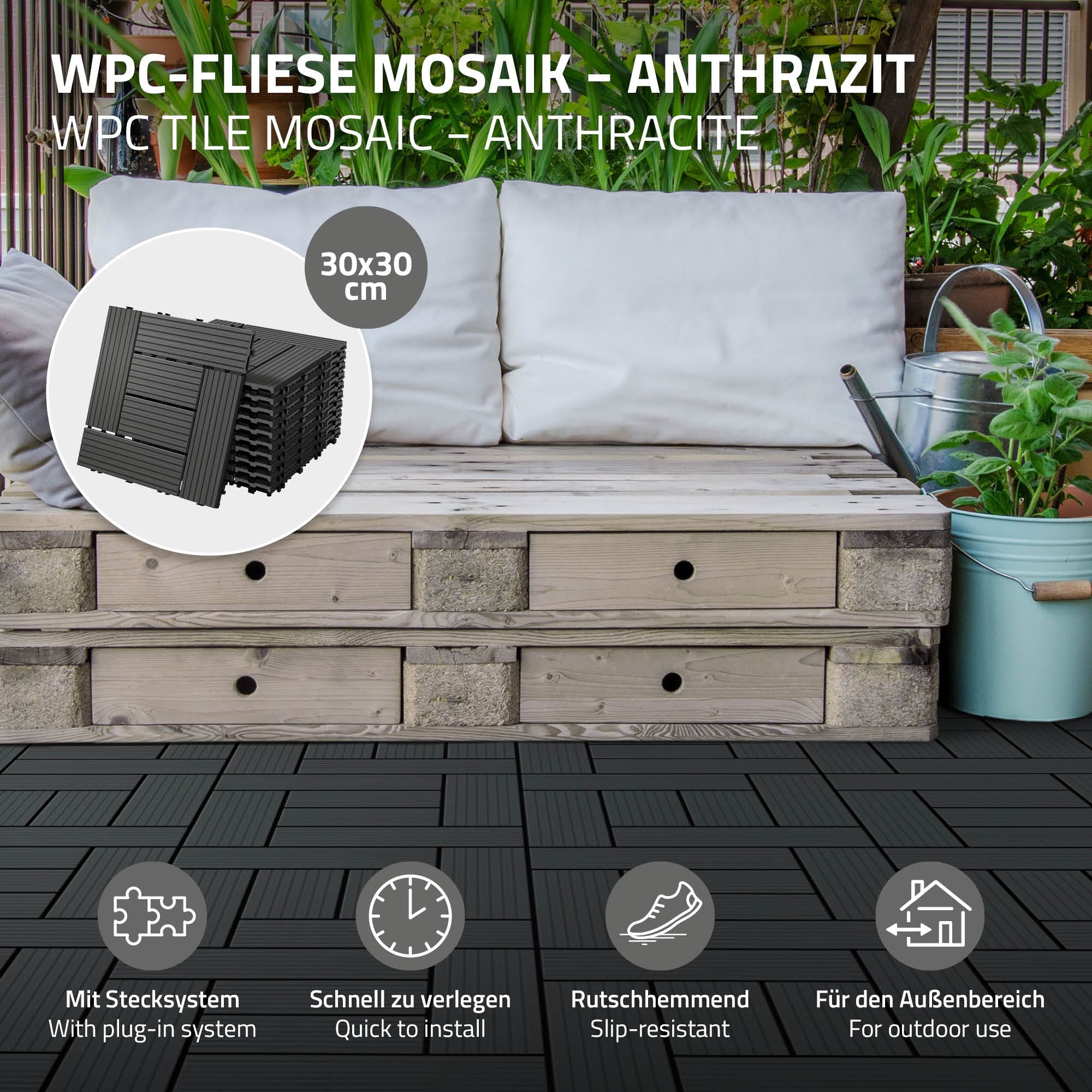 ECD Germany Garten Dalle terrasse WPC 30x30 cm Marron clair 11 pcs
