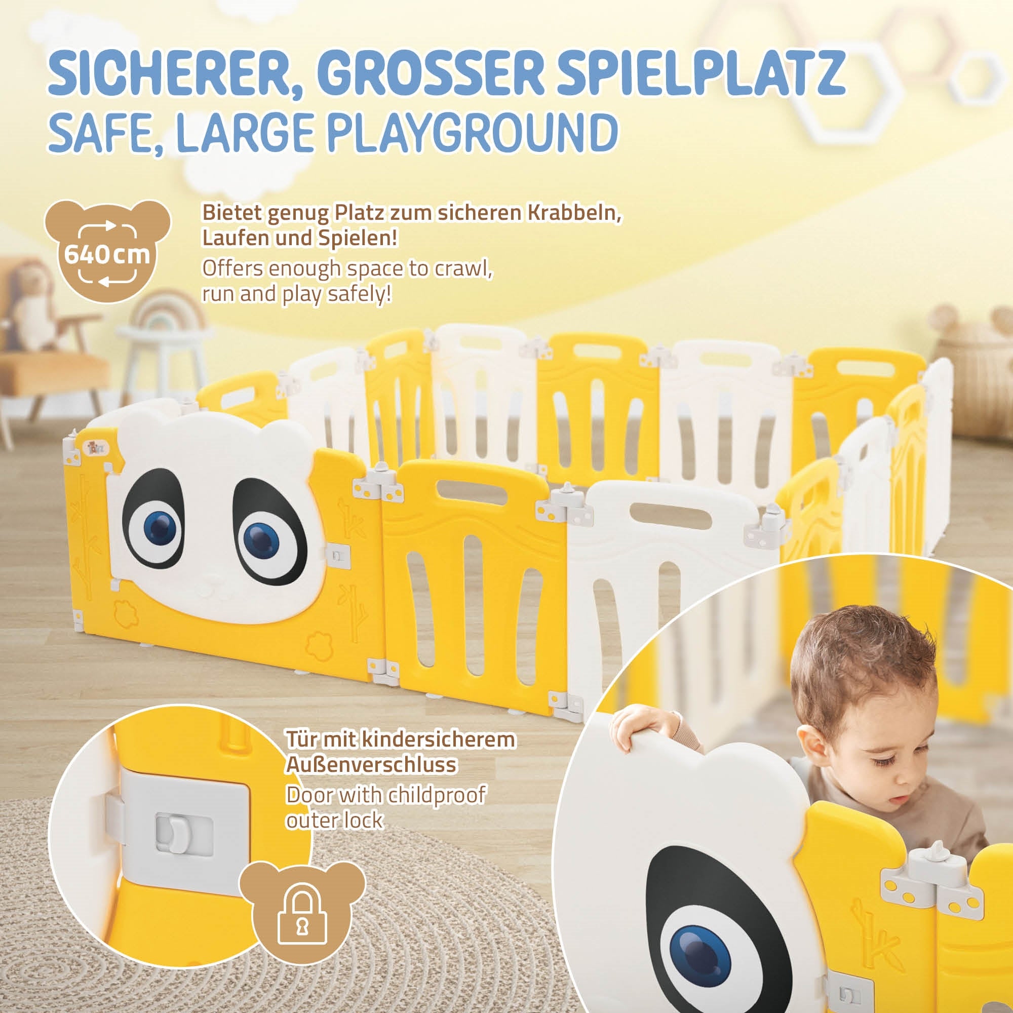 ECD Germany Kinder parc bébé panda 160x160 cm pliable