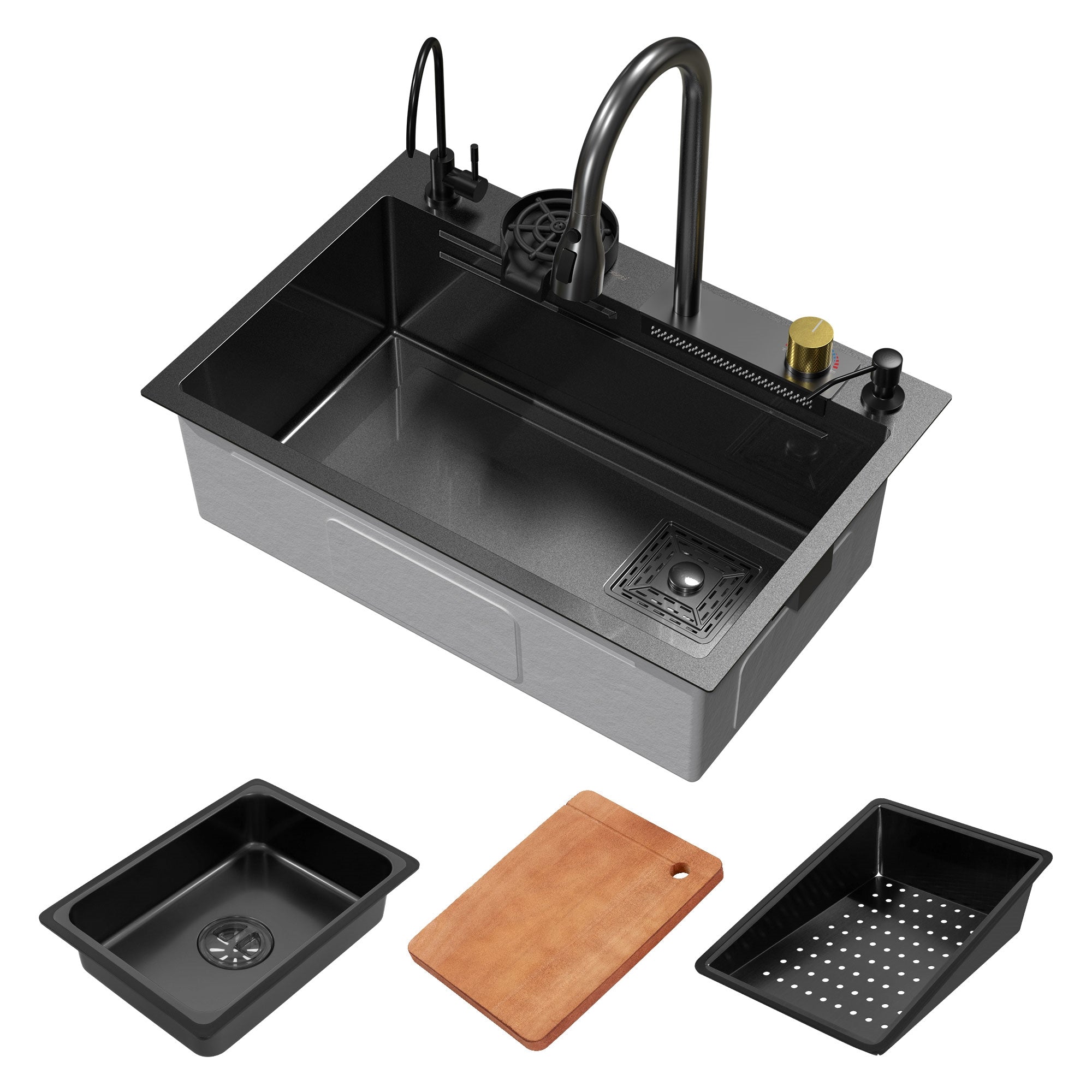 Évier ML-Design inox 68x46 robinet douchette 8 pièces