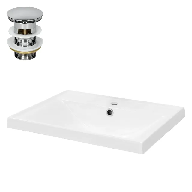 ECD Germany LuxeBath lavabo céramique blanc 51 cm avec bonde