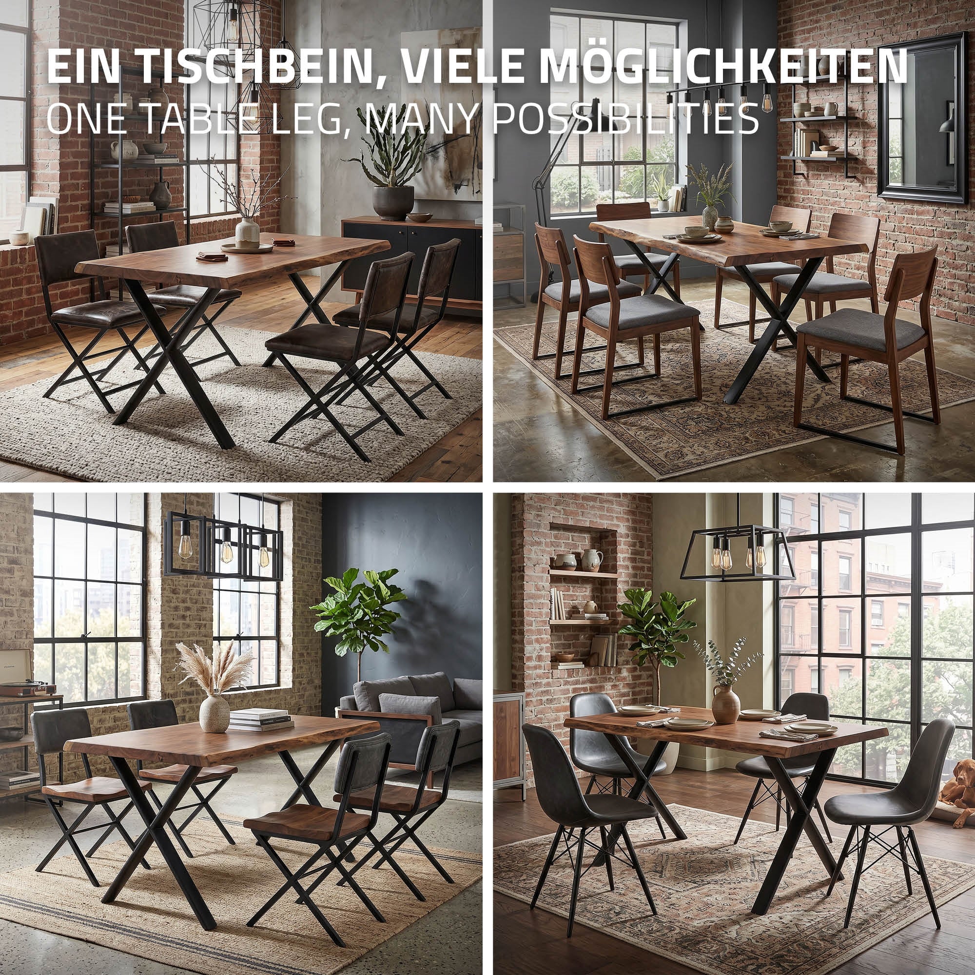 ECD Germany Möbel Pieds table X acier noir 60x72 cm lot de 2