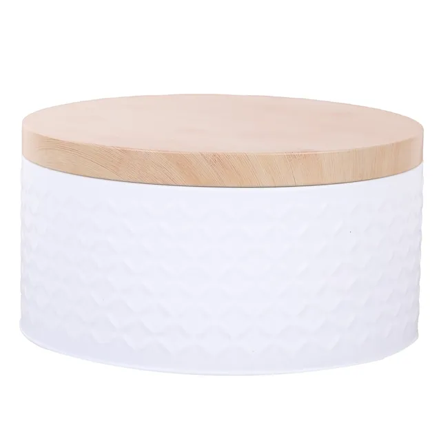 Stokomani Maison boîte ronde métal couvercle bambou 10,5 cm