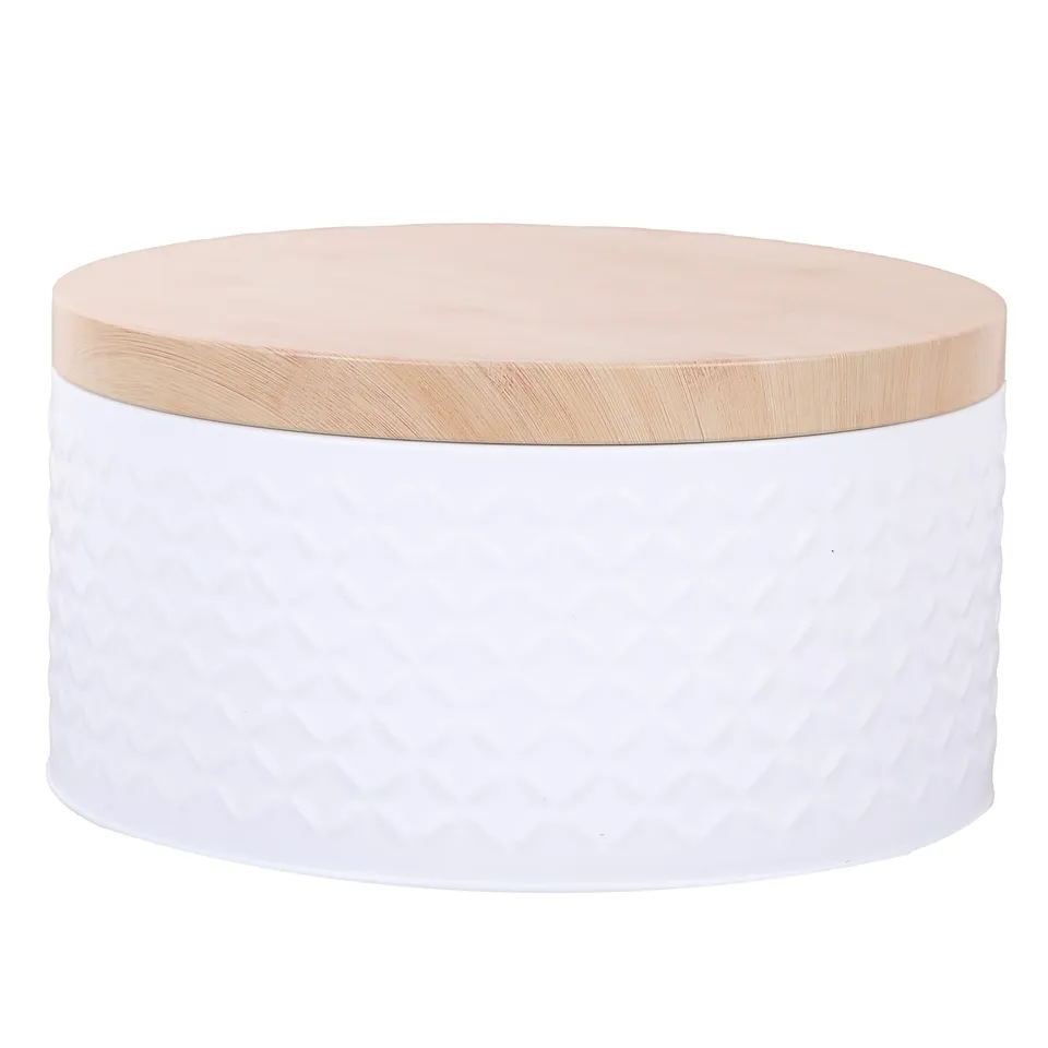 Stokomani Maison boîte ronde métal couvercle bambou 10,5 cm