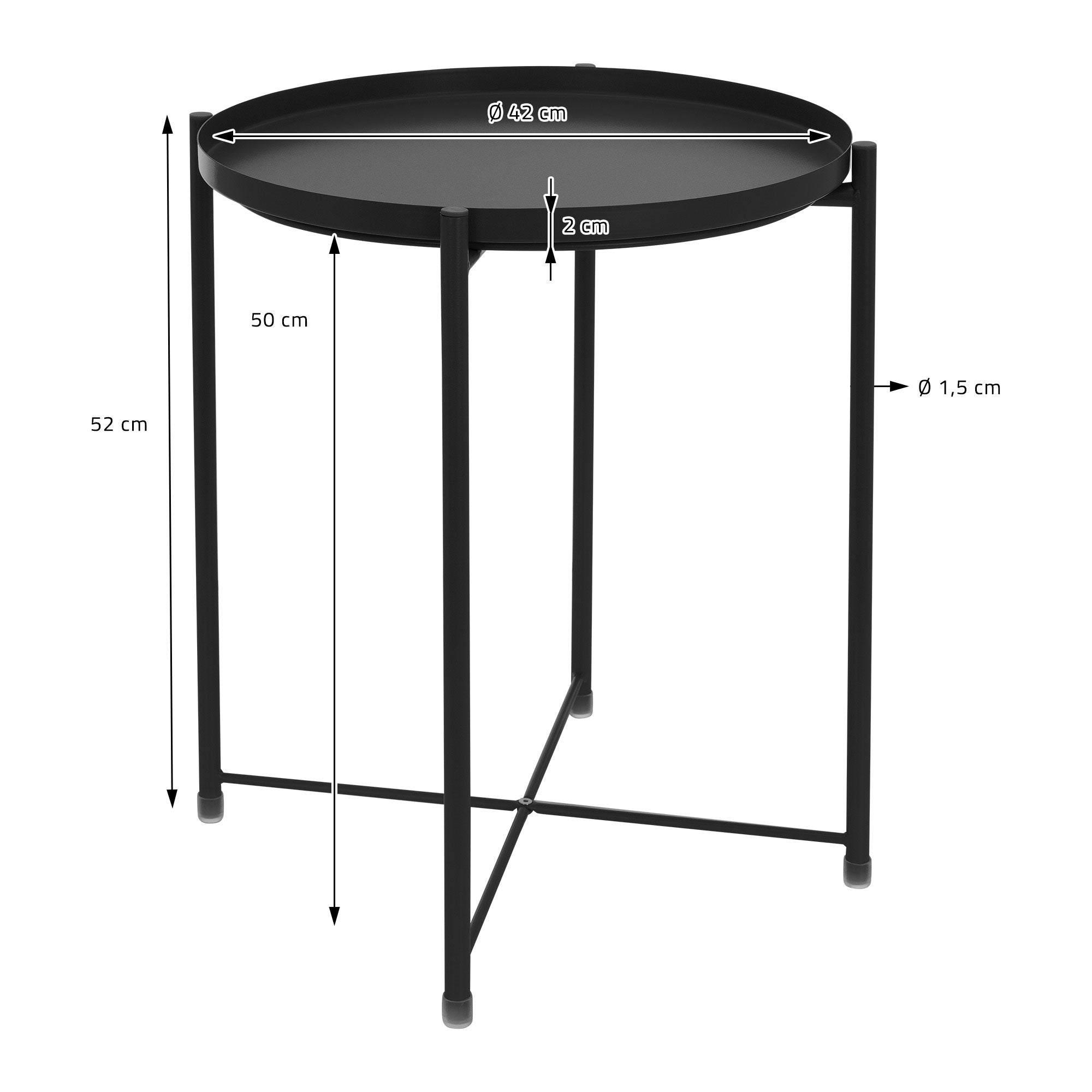 ML-Design Table d’appoint noire plateau Ø42x52 cm