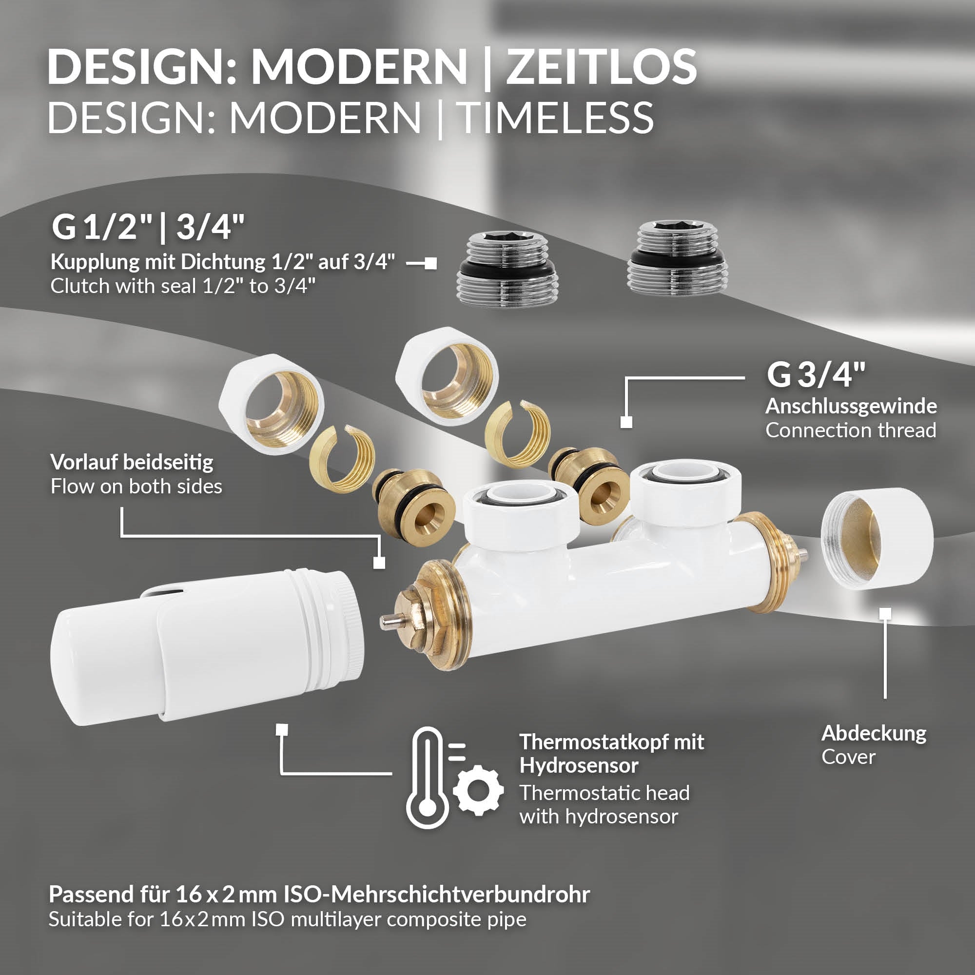 ECD Germany Heizungen kit robinet radiateur blanc multiblock